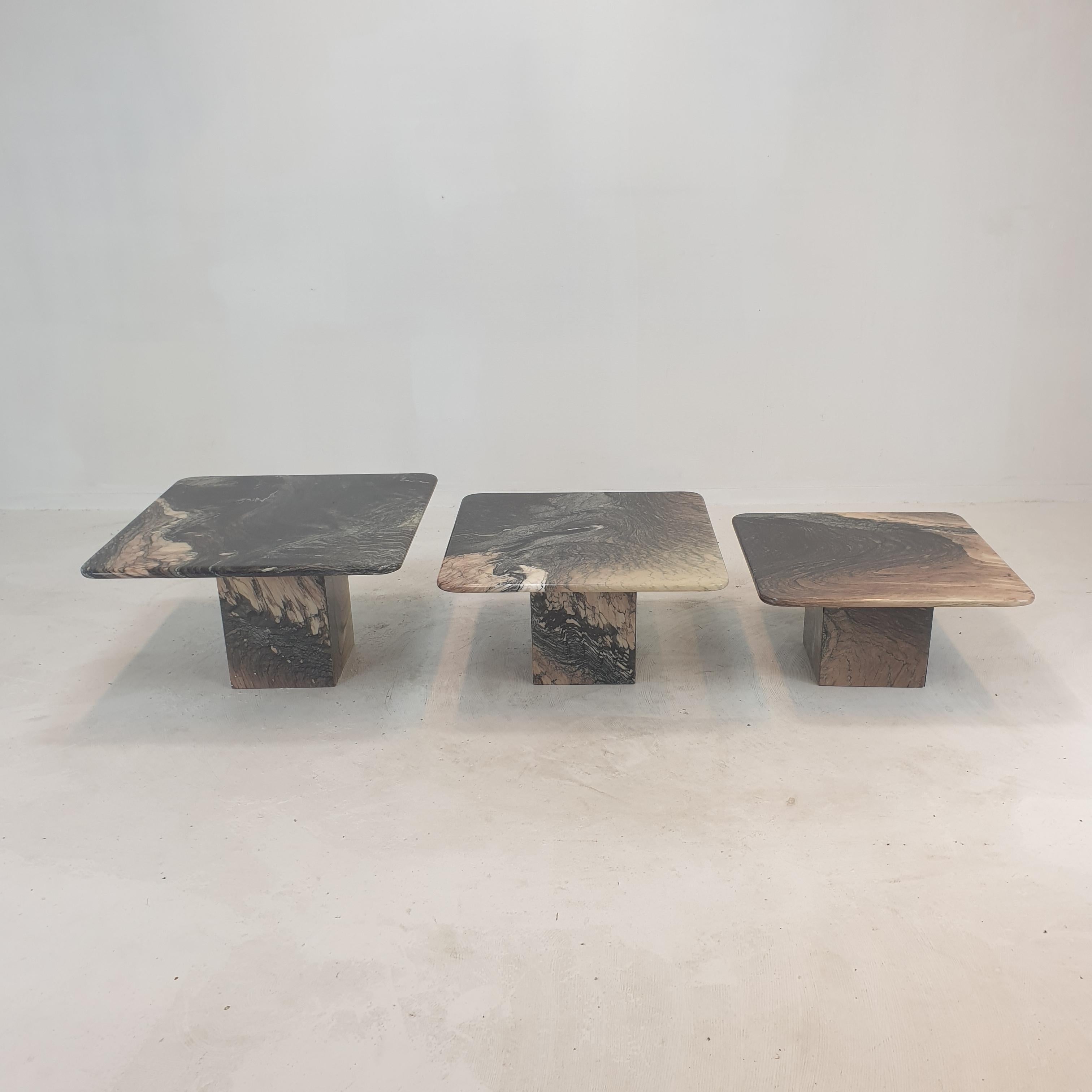 Mid-Century Modern Set of 3 Italian Marble Coffee or Side Tables, 1980s For Sale