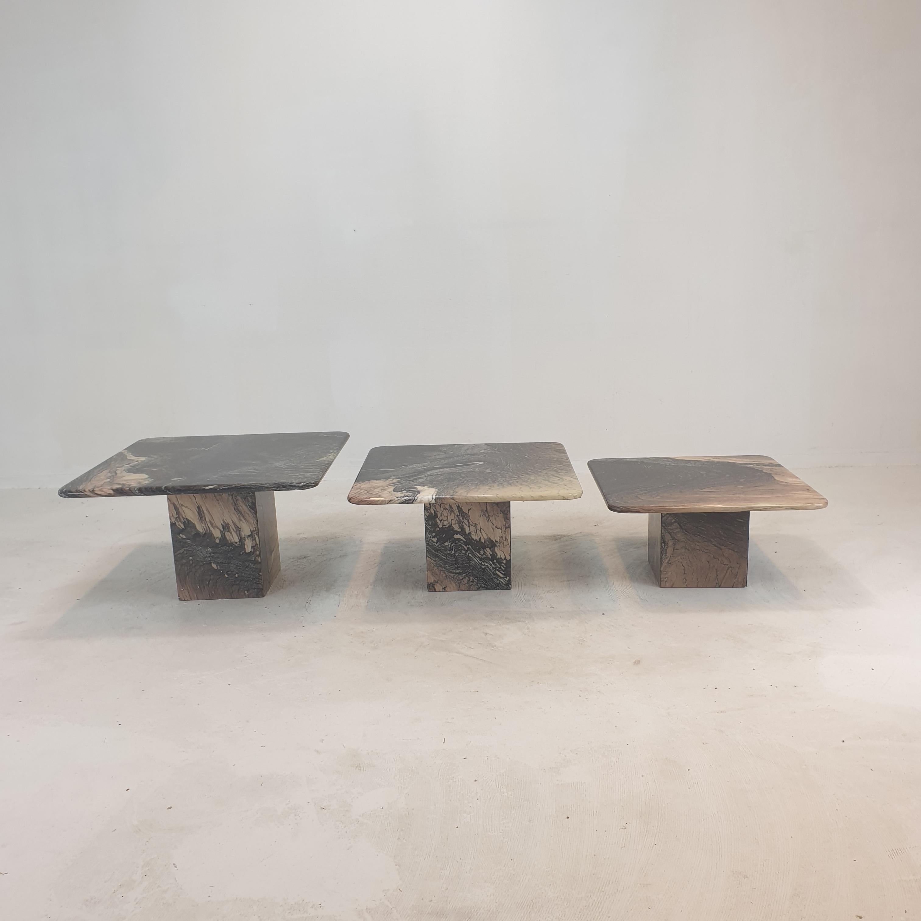 Late 20th Century Set of 3 Italian Marble Coffee or Side Tables, 1980s For Sale