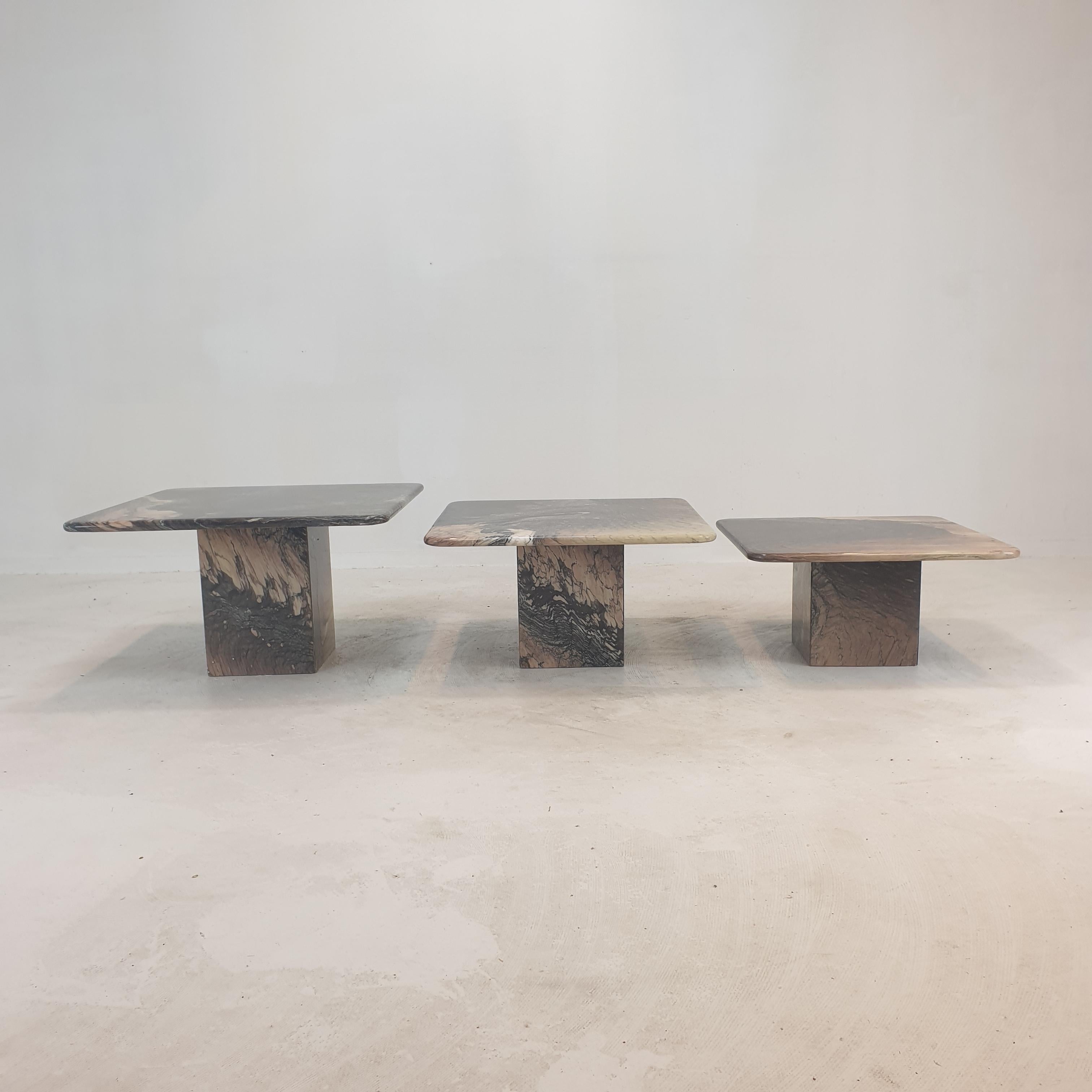 Set of 3 Italian Marble Coffee or Side Tables, 1980s For Sale 1