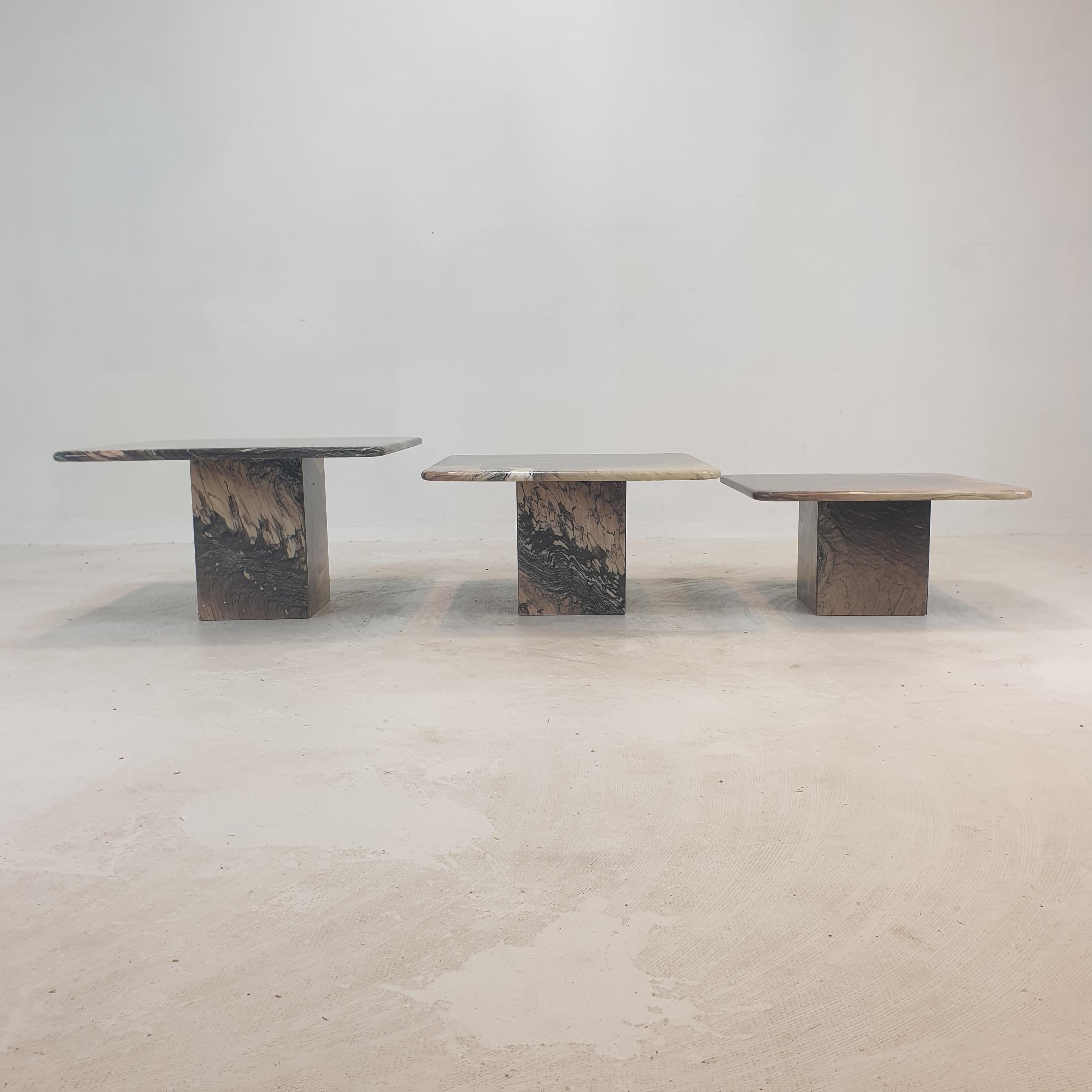 Set of 3 Italian Marble Coffee or Side Tables, 1980s For Sale 2