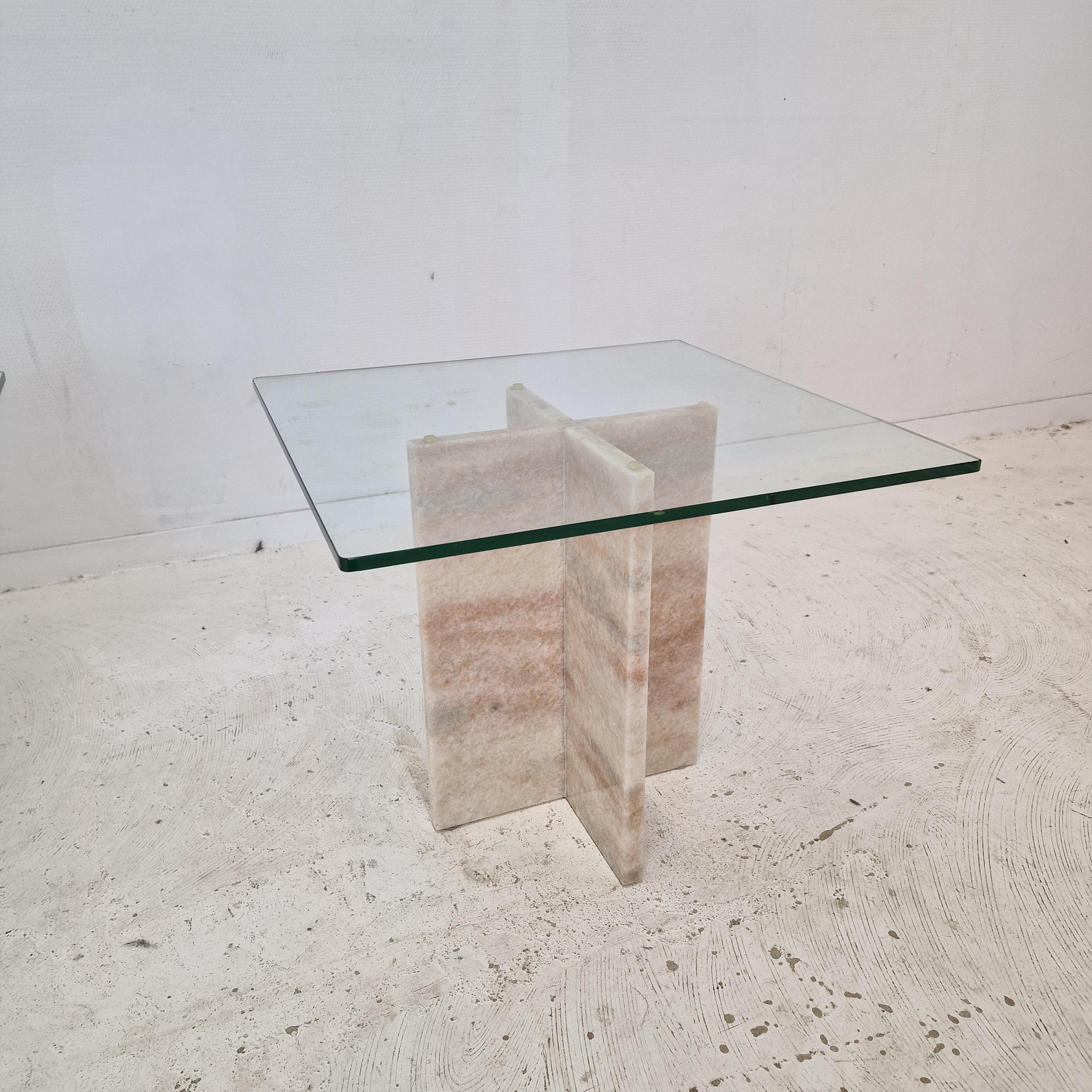Ensemble de 3 tables basses ou d'appoint italiennes en marbre avec verre, années 1980 en vente 1
