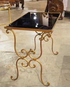 Set of 3 Italian Mid Century Black Mirrored Glass and Brass Nesting Tables