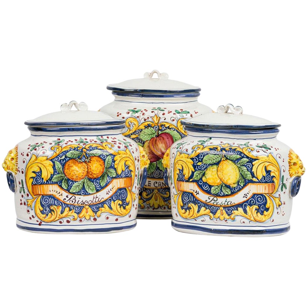 Set of 3 Italian Mid-Century Style Ceramic Food Canisters For Sale