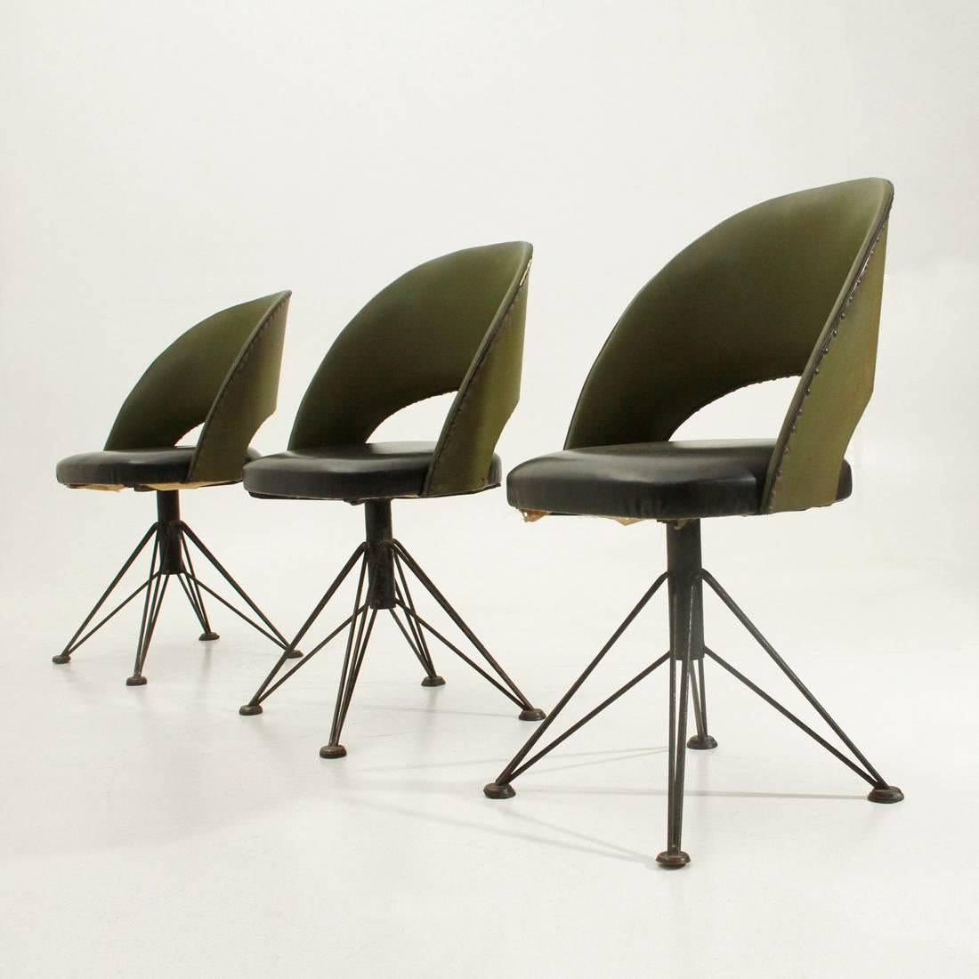 Set of Three Italian Midcentury Swivel Chairs, 1950s In Good Condition In Savona, IT