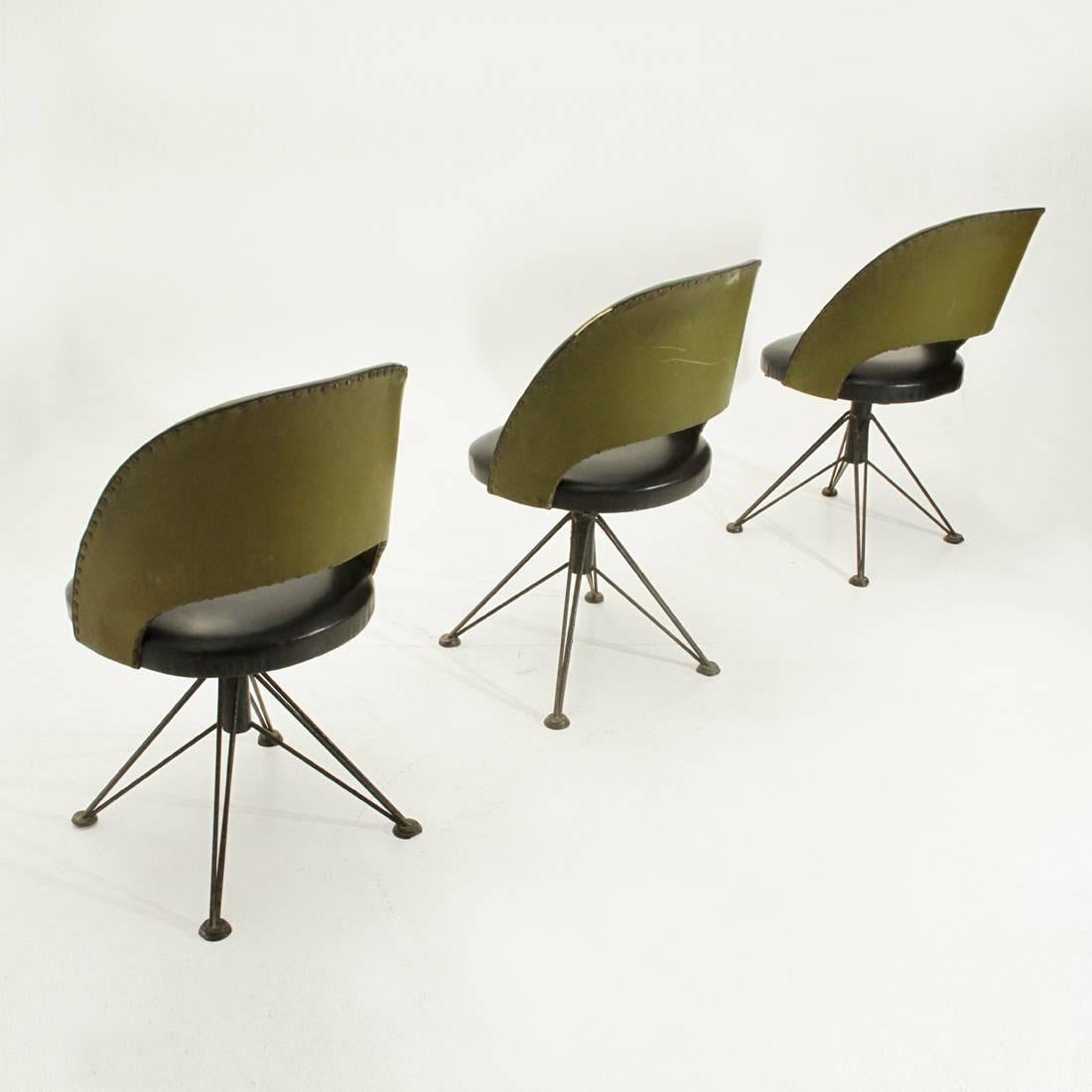 Mid-20th Century Set of Three Italian Midcentury Swivel Chairs, 1950s
