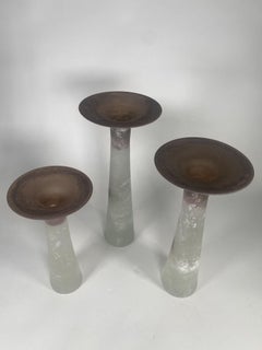 Set of 3 Italian Modern "Scavo" Glass Candlesticks, Cenedese