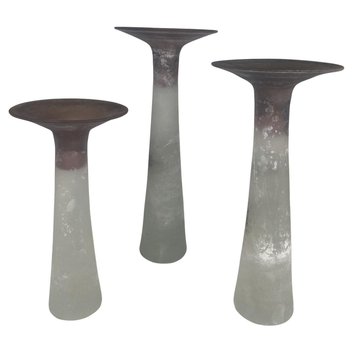 Set Three Modernist Murano Glass Candlesticks by Cenedese at 1stDibs