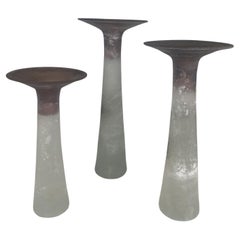 Set of 3 Italian Modern "Scavo" Glass Candlesticks, Cenedese