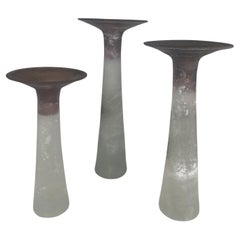 Vintage Set of 3 Italian Modern "Scavo" Glass Candlesticks, Cenedese
