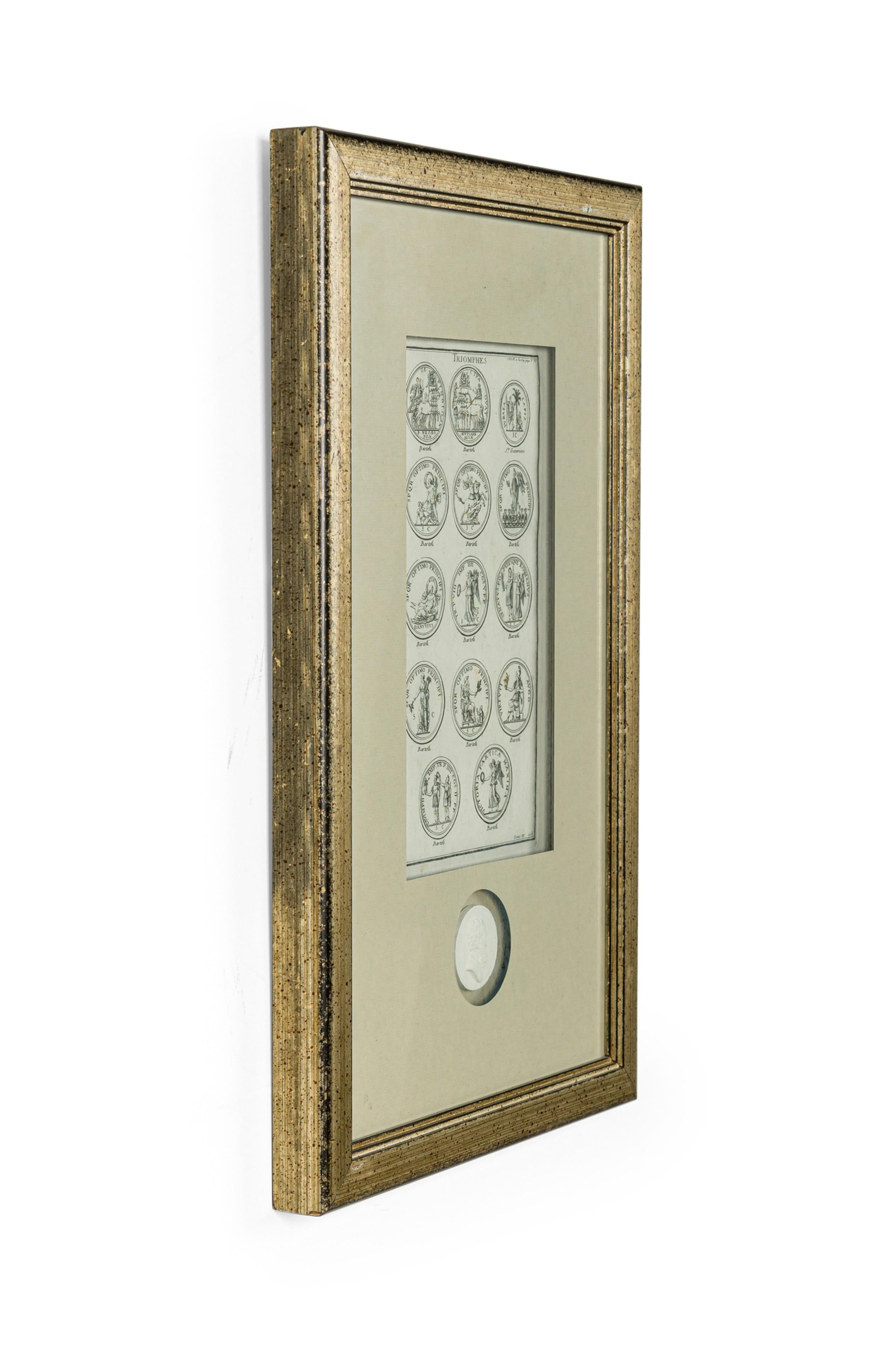 Fédéral Ensemble de 3 médailles italiennes gravées de style néo-classique avec pièce de monnaie sculptée en blanc en vente