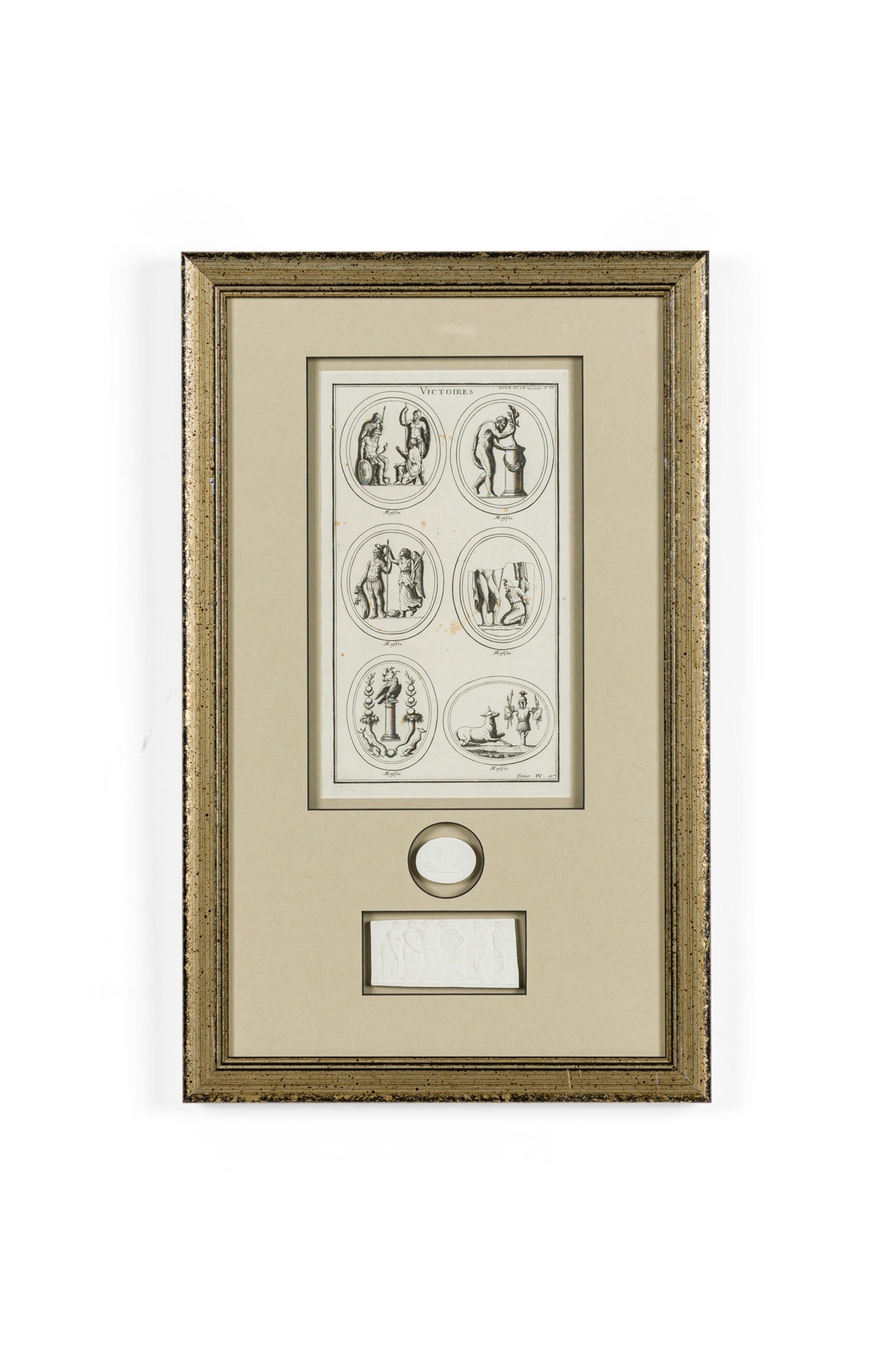 XIXe siècle Ensemble de 3 médailles italiennes gravées de style néo-classique avec pièce de monnaie sculptée en blanc en vente