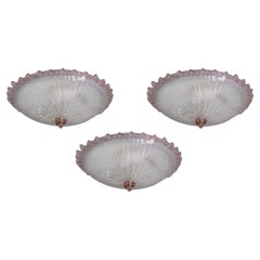 Set of 3 Italian Pink Murano Glass Ceiling Fixture, Murano, 1960