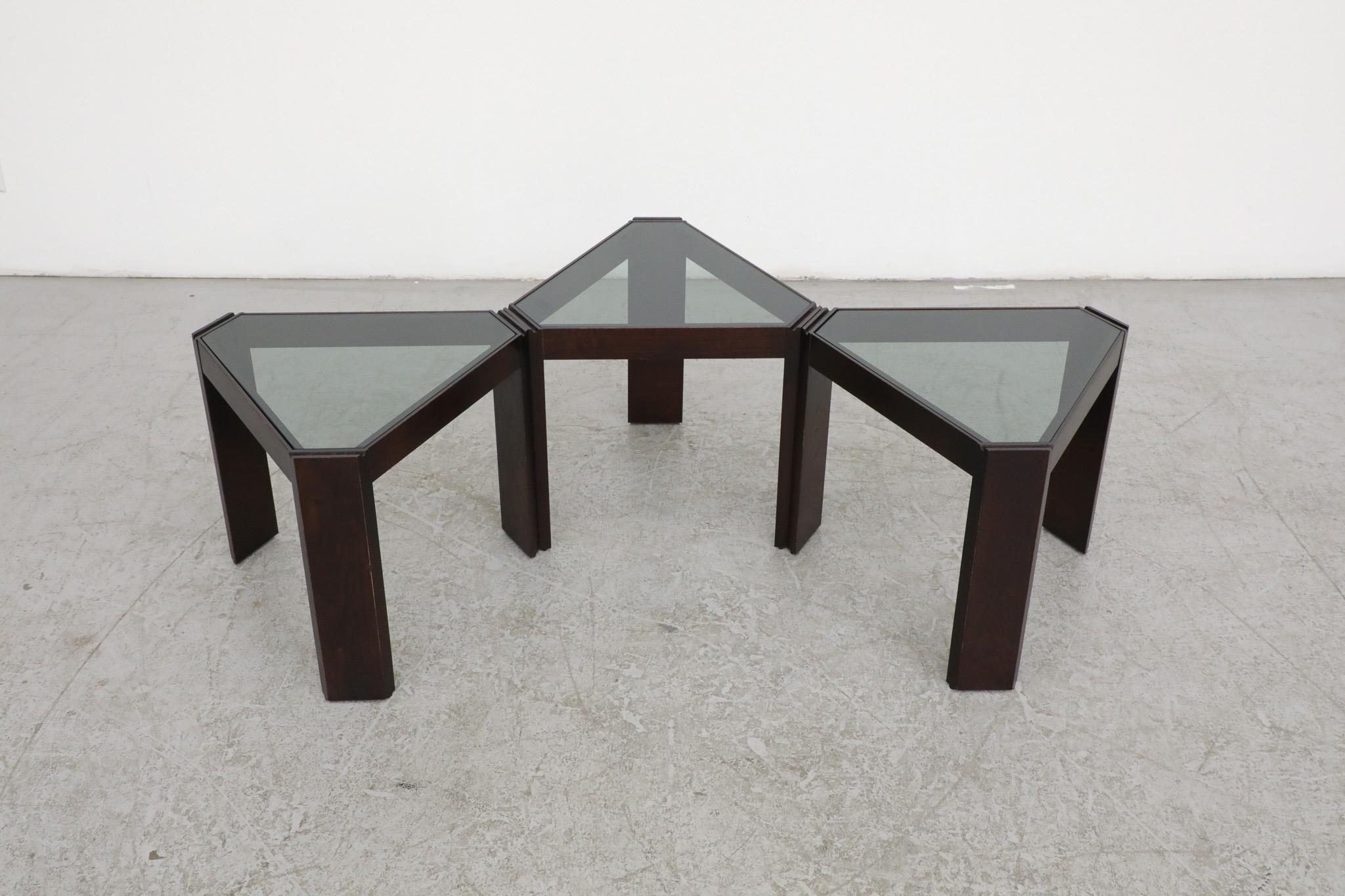 Mid-Century Modern Set of 3 Italian Porada Arredi Triangle Side Tables