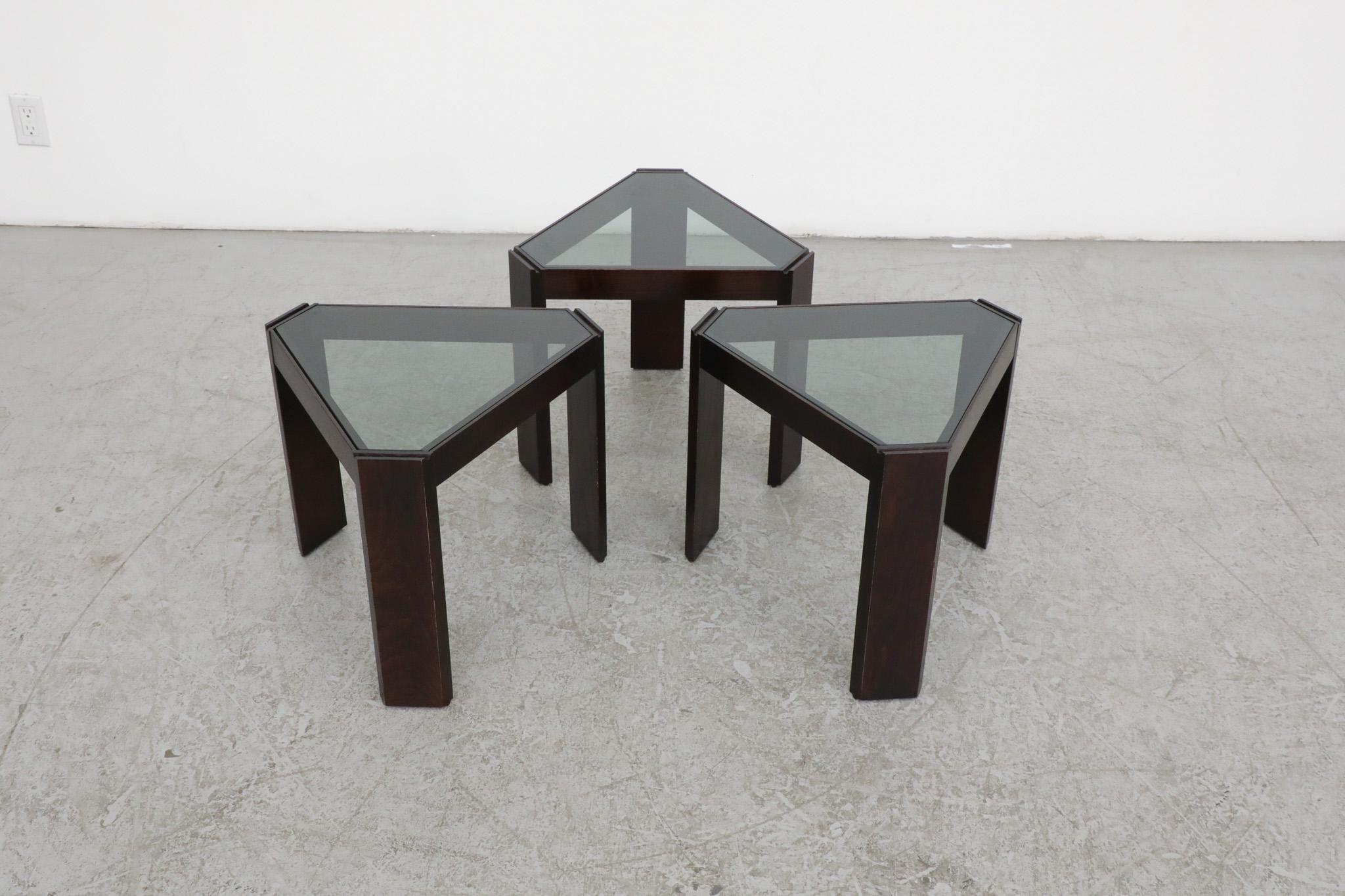 Set of 3 Italian Porada Arredi Triangle Side Tables In Good Condition For Sale In Los Angeles, CA