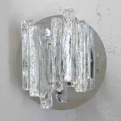 Set of 3 Italian Sconces w/ Flush Mounts w/ Clear Geometric Murano Glass c 1960s