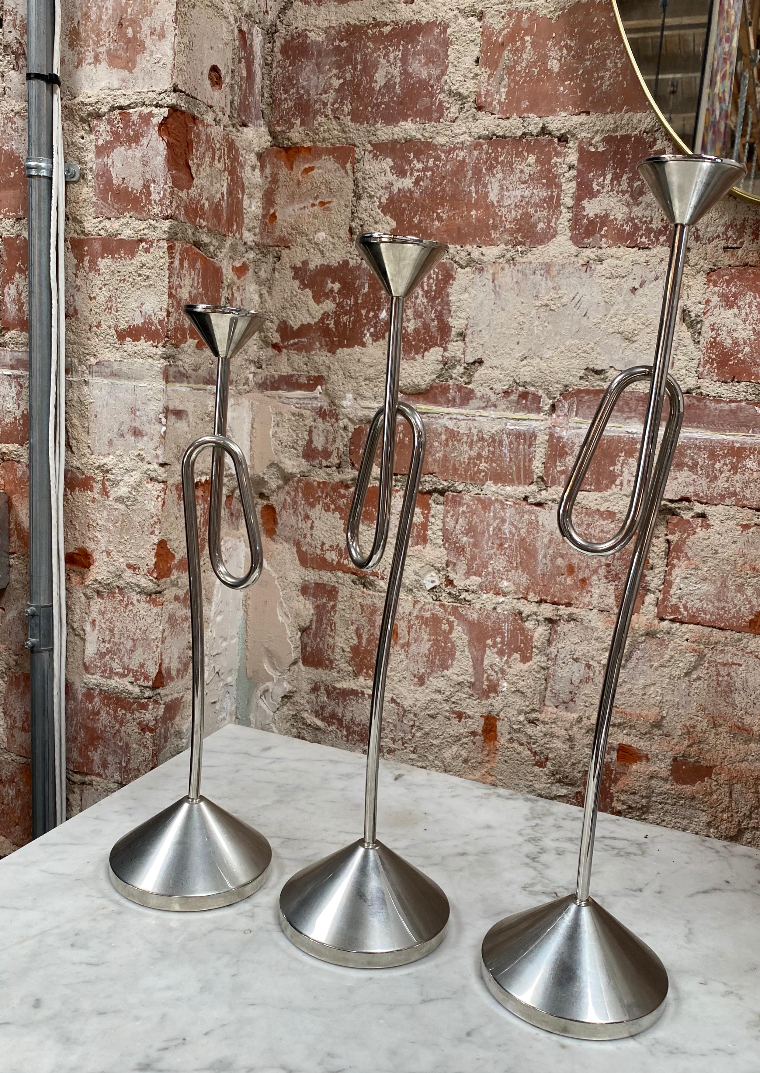 Mid-Century Modern Ensemble de 3 bougeoirs italiens en argent, années 1950 en vente