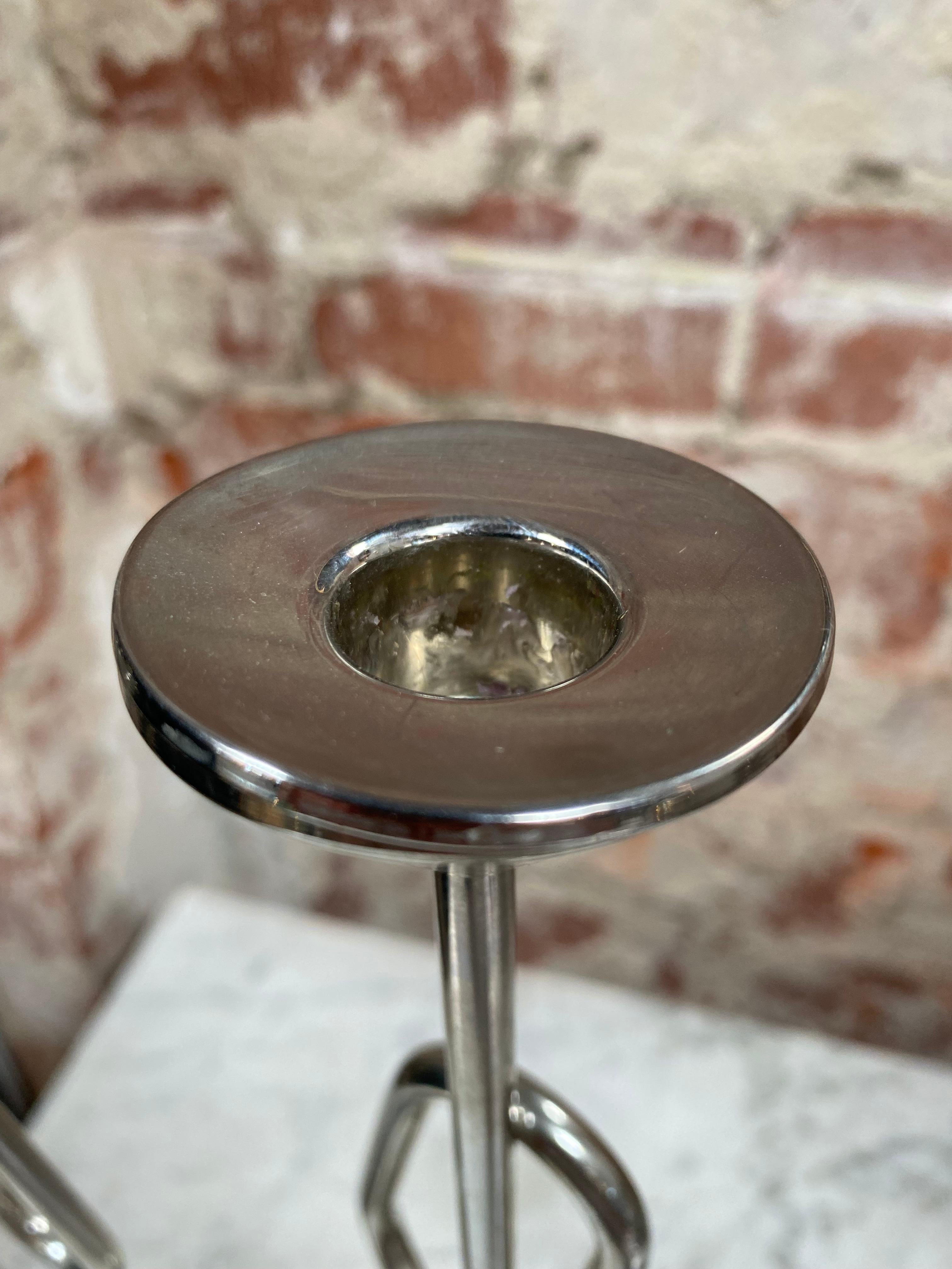 Set of 3 Italian Silver Candle Holders, 1950s In Good Condition For Sale In Los Angeles, CA