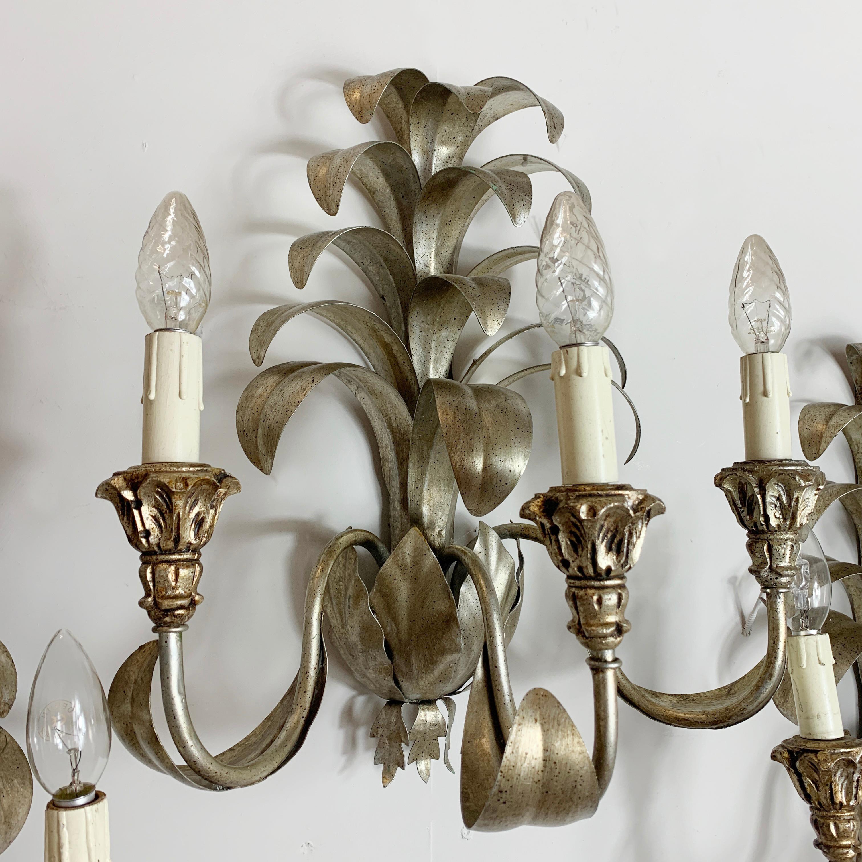 Set of 3, Italian Silver Tole Pineapple Wall Lights 3