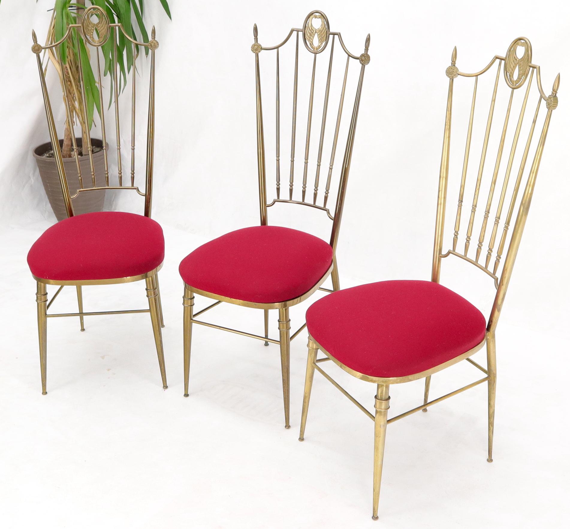 Mid-Century Modern Set of 3 Italian Solid Brass Chiavari Chairs From 1950s New Upholstery For Sale