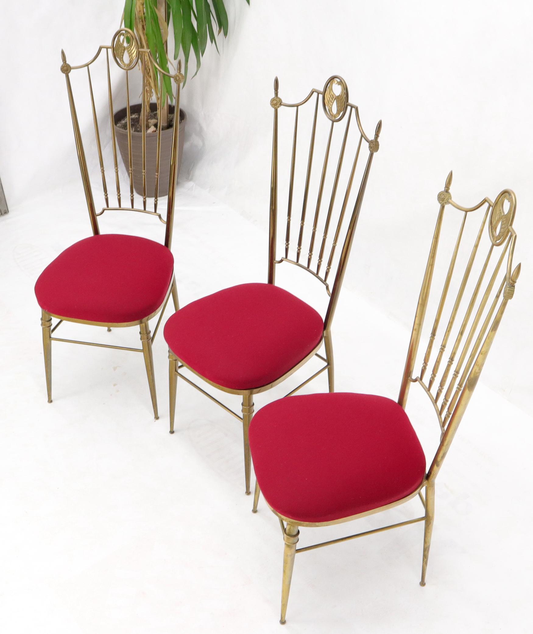 Set of 3 Italian Solid Brass Chiavari Chairs From 1950s New Upholstery In Good Condition For Sale In Rockaway, NJ