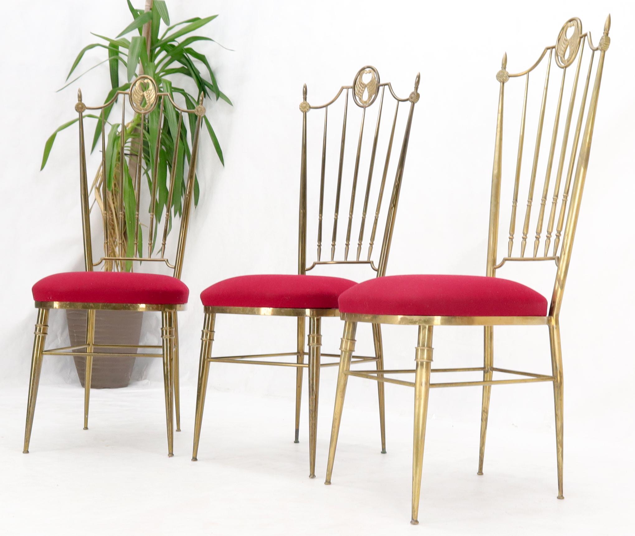 20th Century Set of 3 Italian Solid Brass Chiavari Chairs From 1950s New Upholstery For Sale