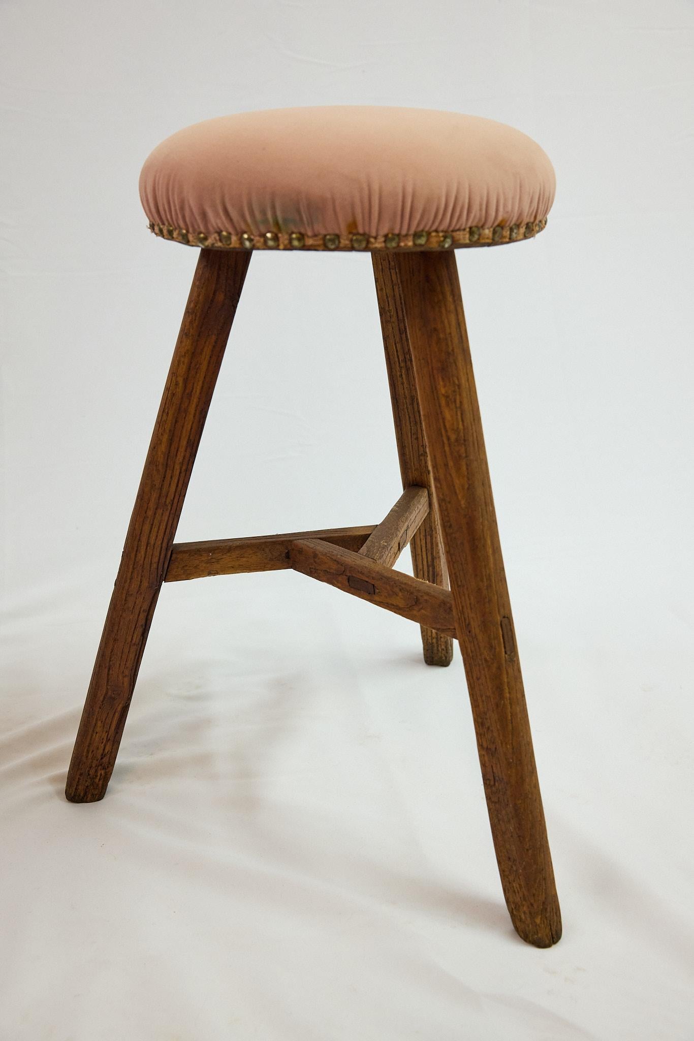 Set of 3 Italian Splay Leg Stools with Upholstered Seats For Sale 9
