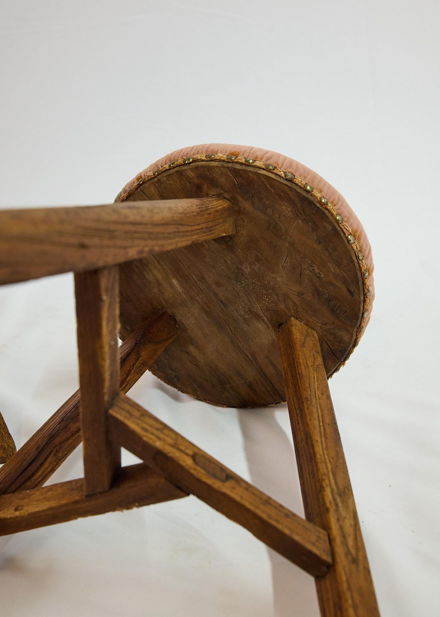 Set of 3 Italian Splay Leg Stools with Upholstered Seats For Sale 11