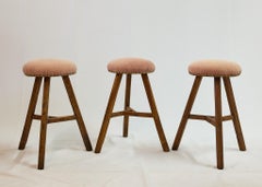 Set of 3 Italian Splay Leg Stools with Upholstered Seats