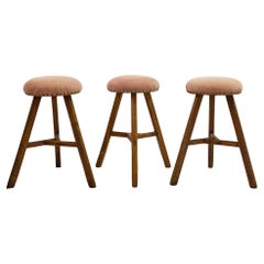Antique Set of 3 Italian Splay Leg Stools with Upholstered Seats