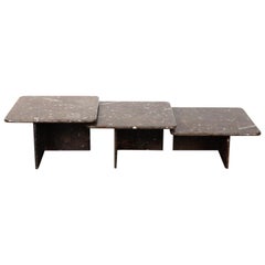Set of 3 Italian Square Top Polished Stone End Tables of Graduating Height