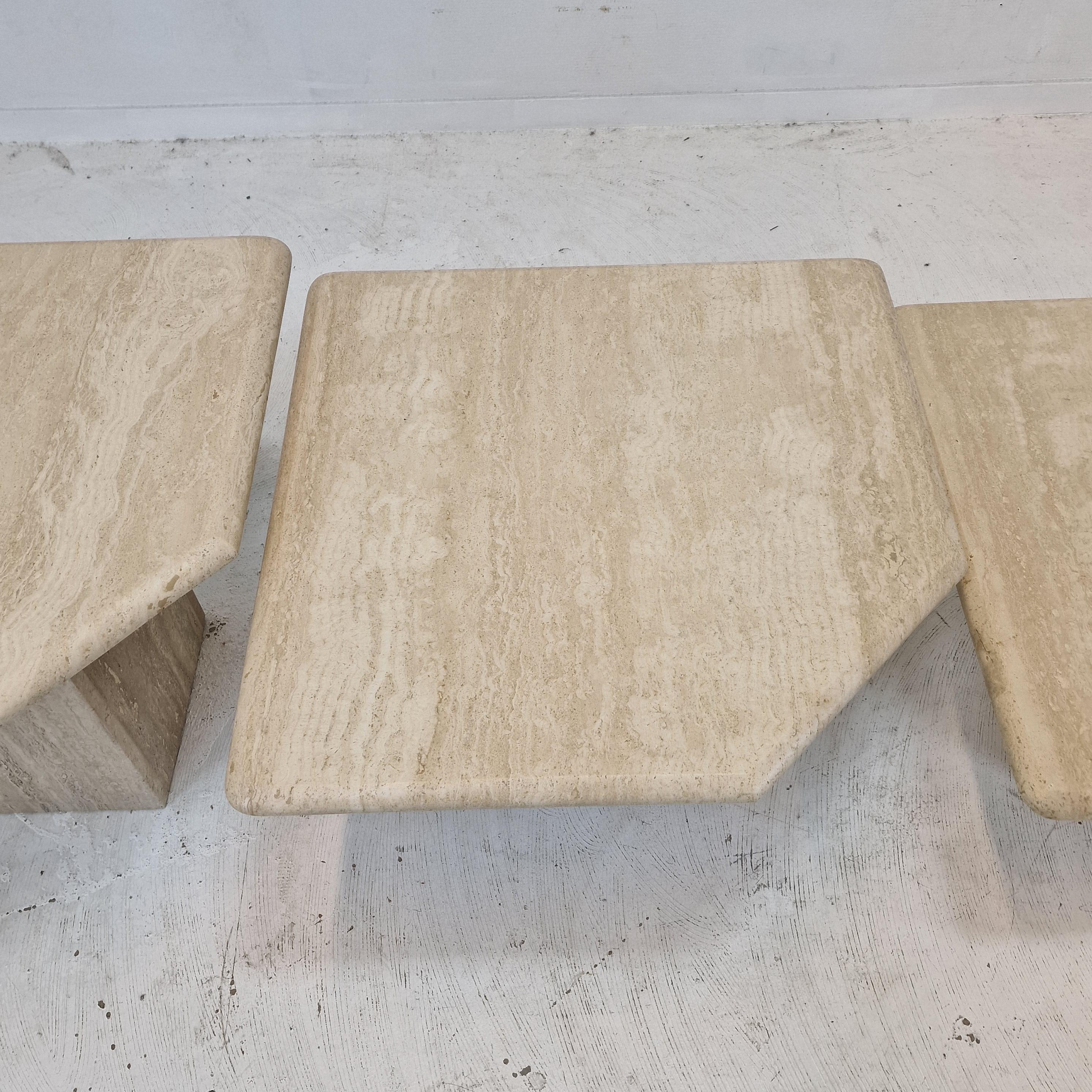 Set of 3 Italian Travertine Coffee or Side Tables, 1980s For Sale 4