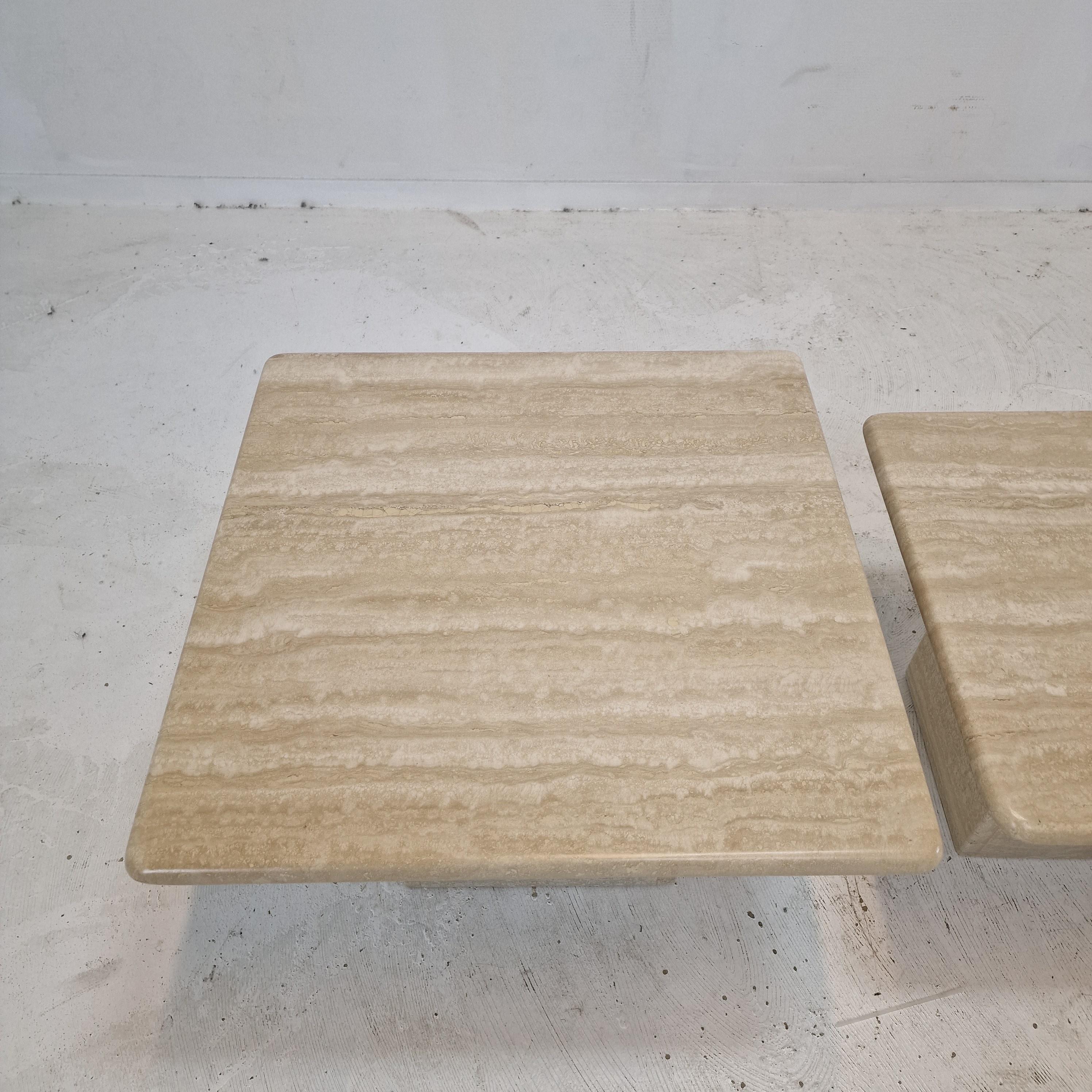 Set of 3 Italian Travertine Coffee or Side Tables, 1980s 4