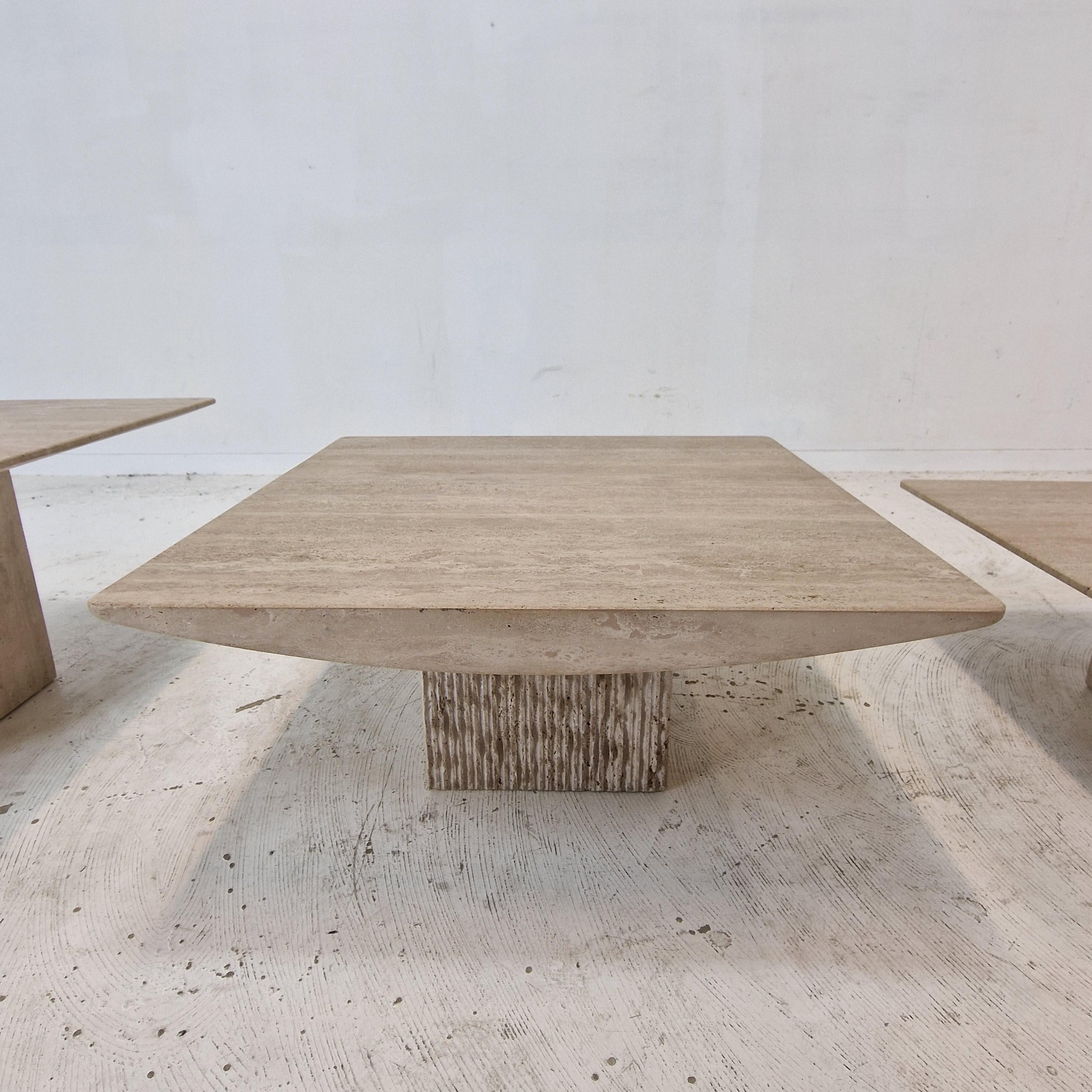 Set of 3 Italian Travertine Coffee or Side Tables, 1980s For Sale 4