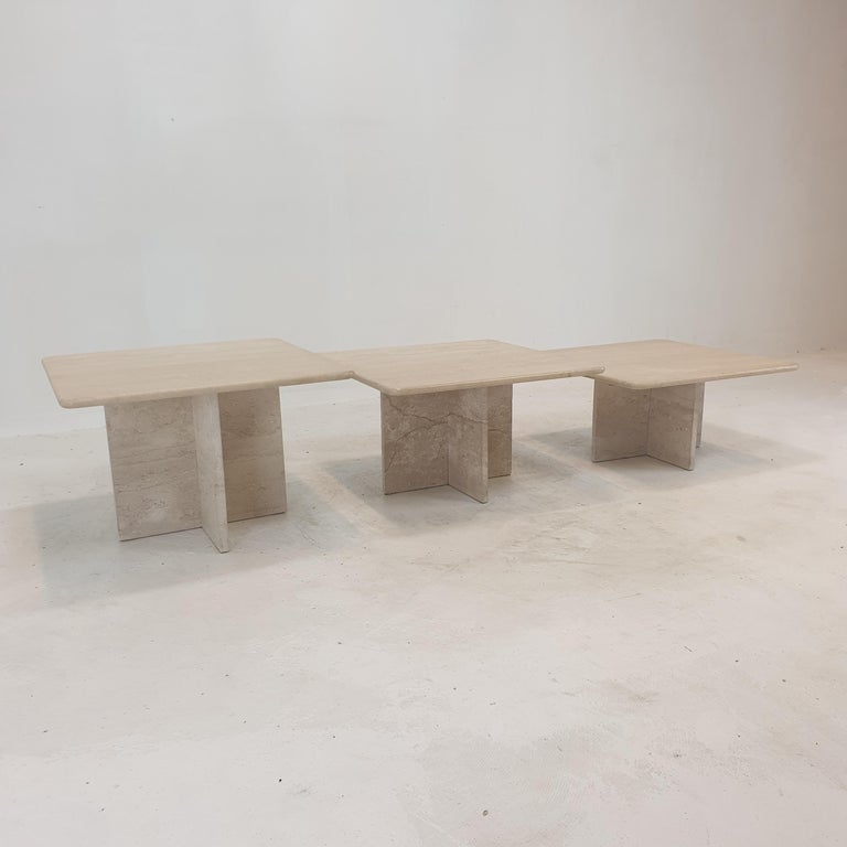 Set of 3 Italian Travertine Coffee or Side Tables, 1980s For Sale 5