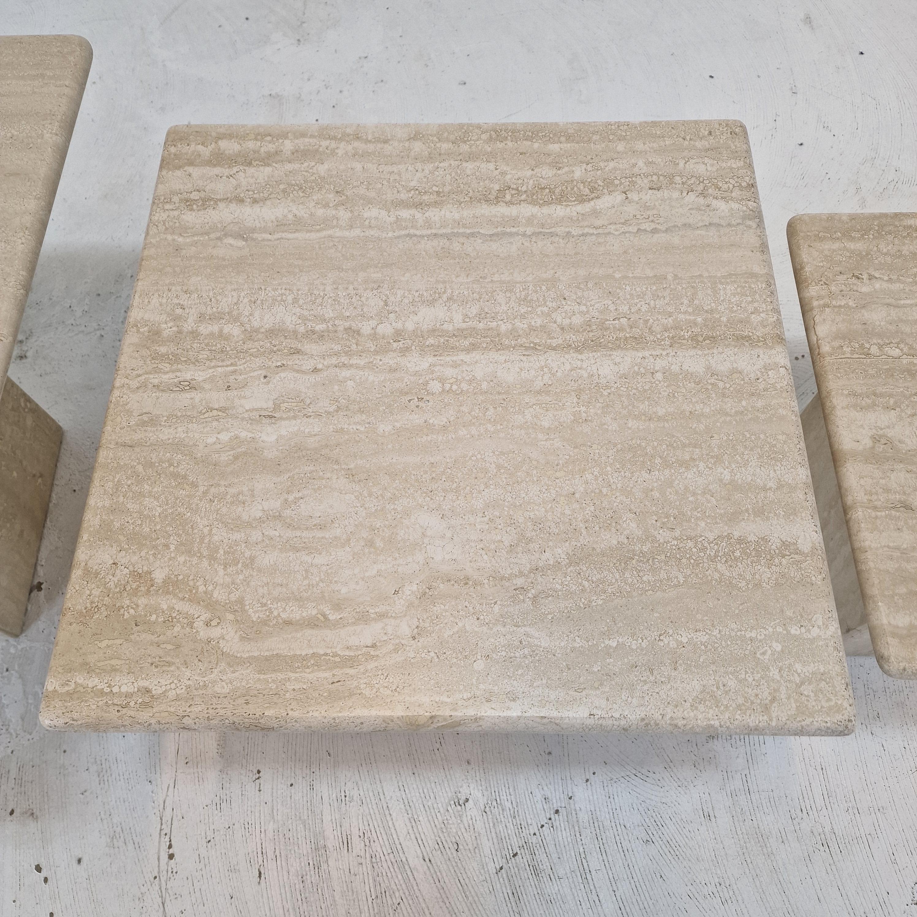 Set of 3 Italian Travertine Coffee or Side Tables, 1980s For Sale 5