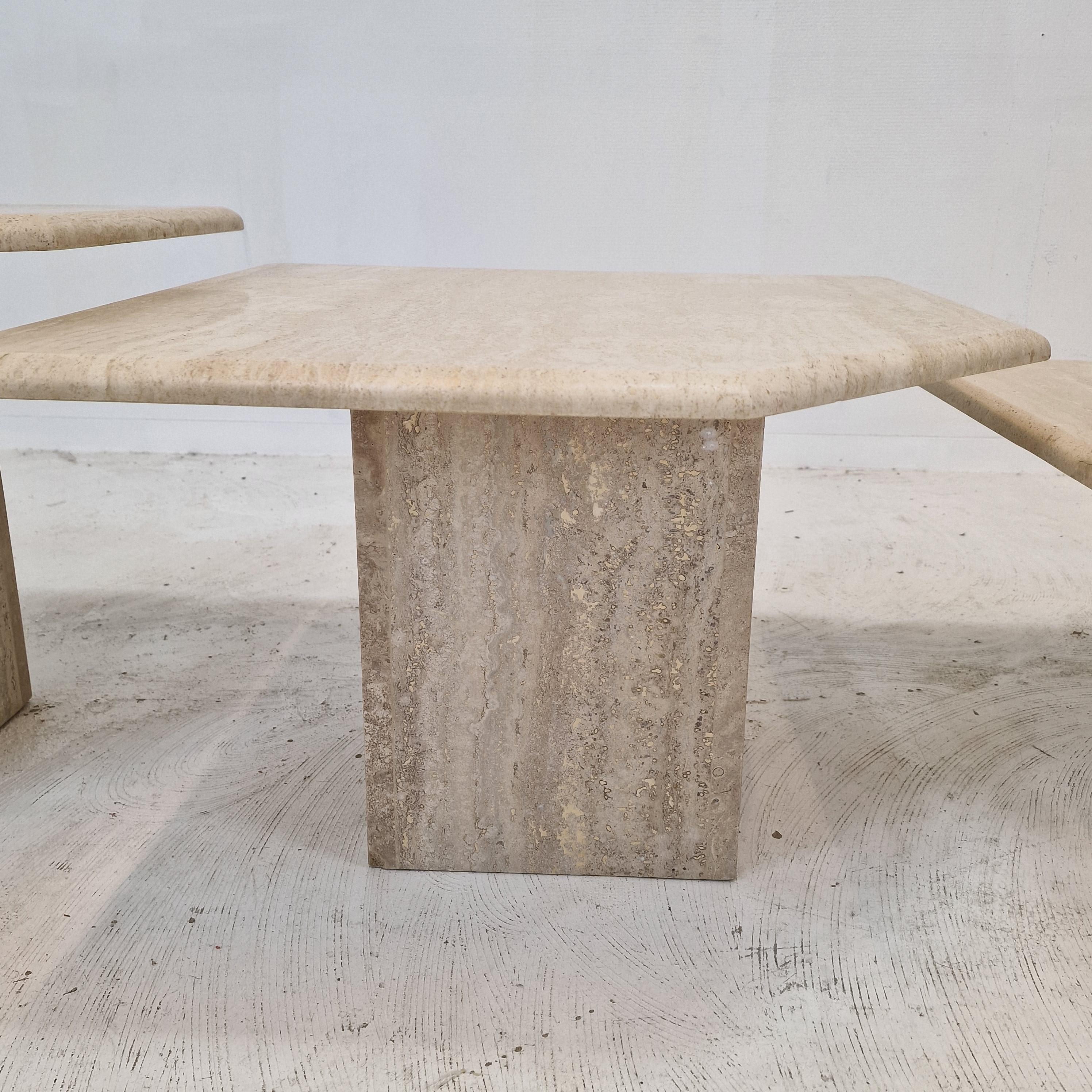 Set of 3 Italian Travertine Coffee or Side Tables, 1980s For Sale 5