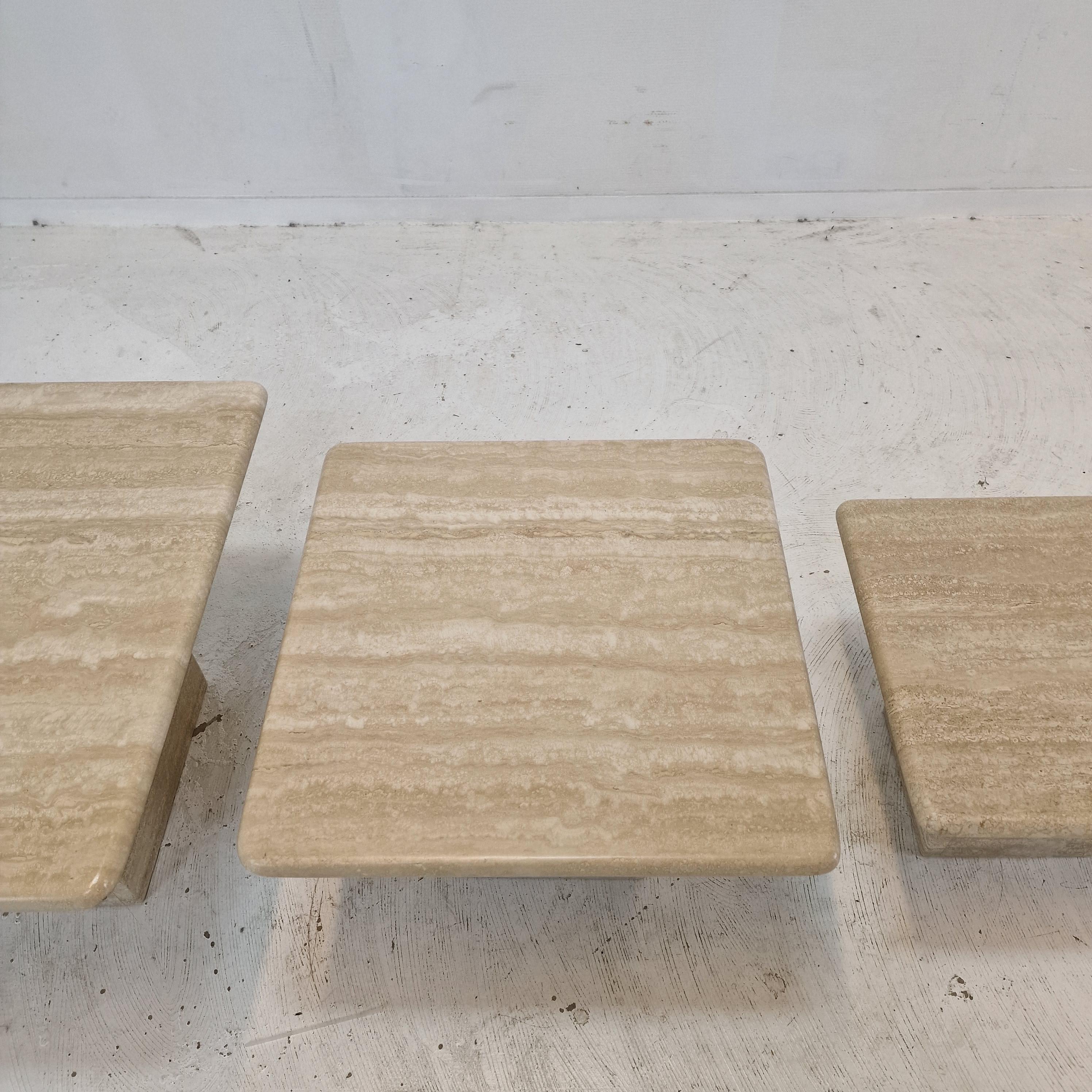 Set of 3 Italian Travertine Coffee or Side Tables, 1980s 5