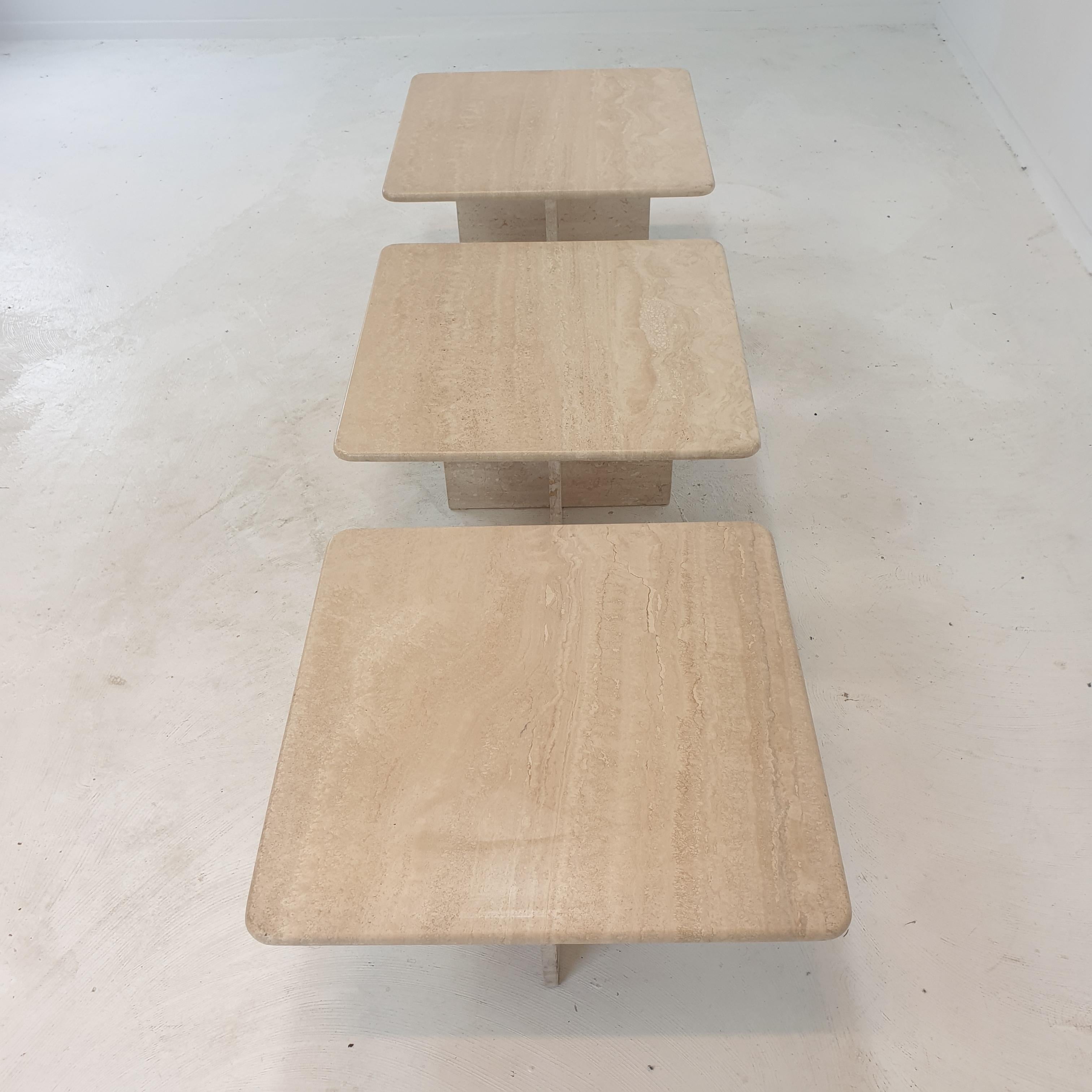 Set of 3 Italian Travertine Coffee or Side Tables, 1980s For Sale 6