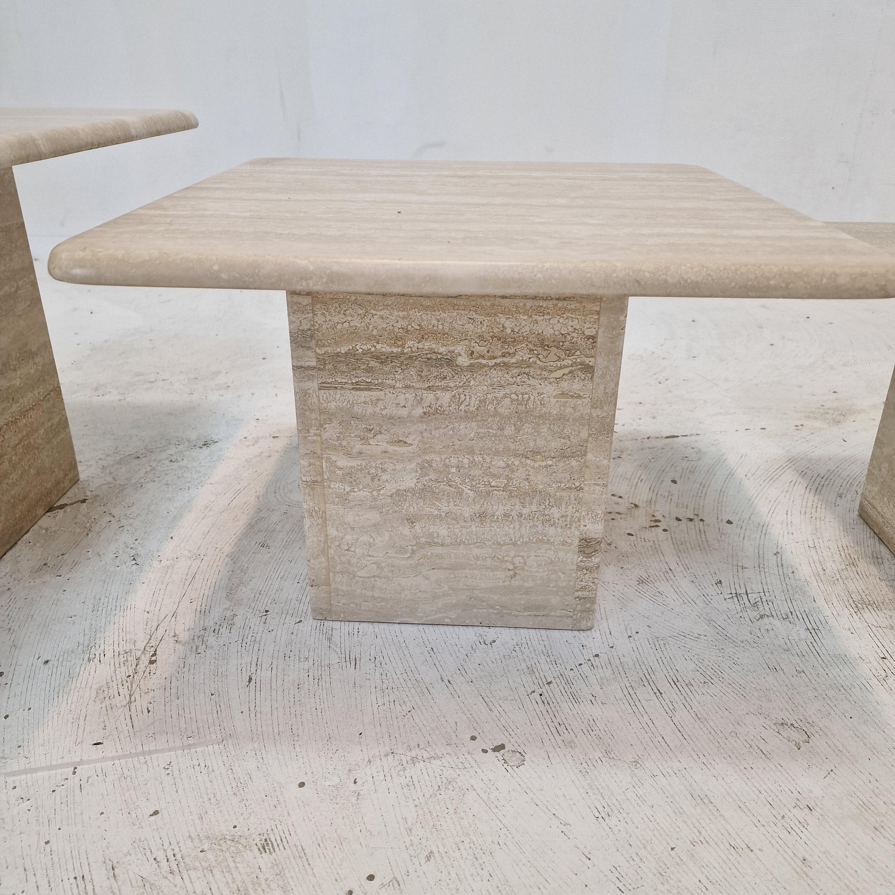 Set of 3 Italian Travertine Coffee or Side Tables, 1980s 8