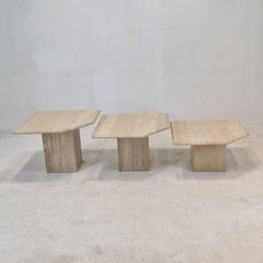 Set of 3 Italian Travertine Coffee or Side Tables, 1980s