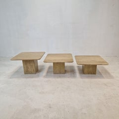 Set of 3 Italian Travertine Coffee or Side Tables, 1980s