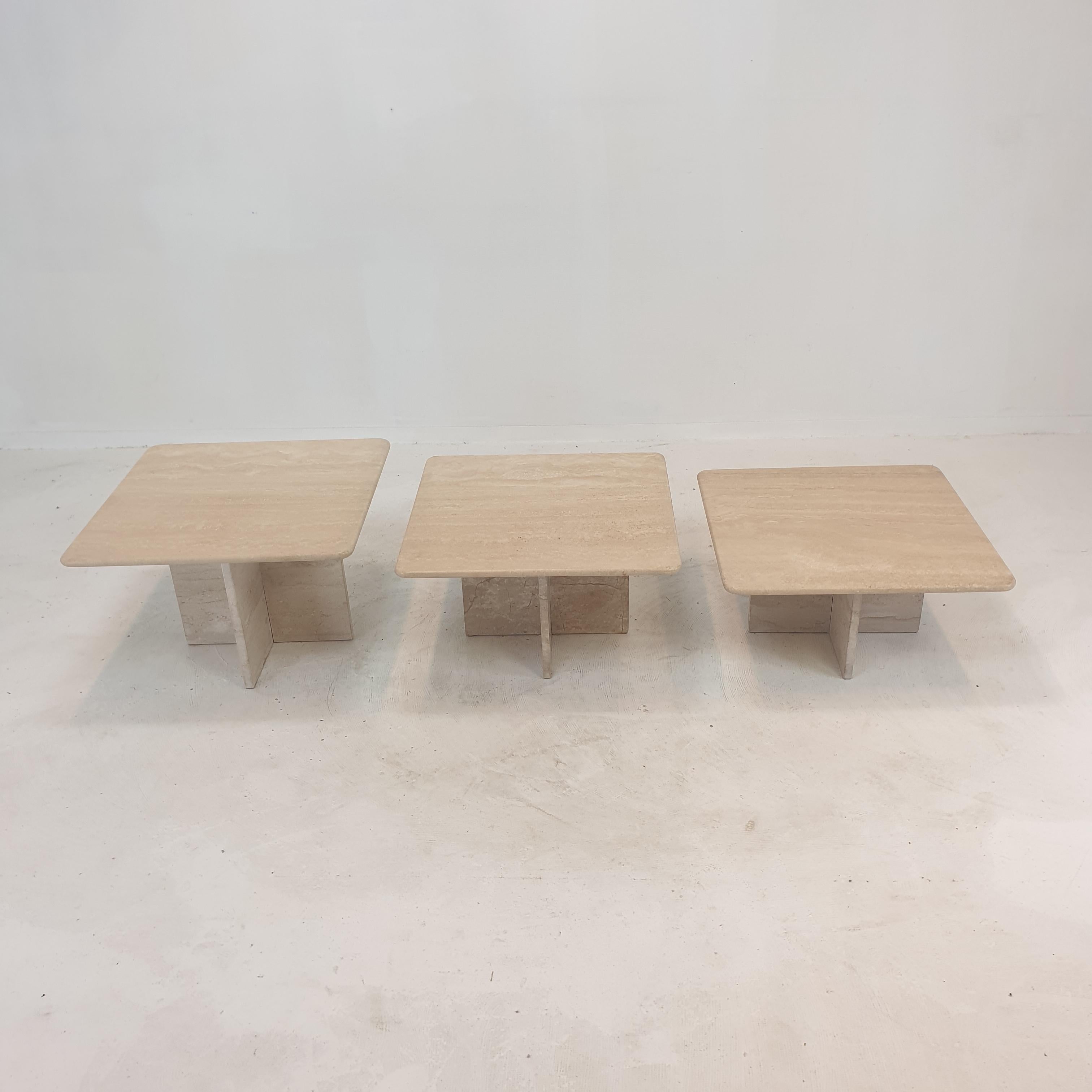 Late 20th Century Set of 3 Italian Travertine Coffee or Side Tables, 1980s For Sale