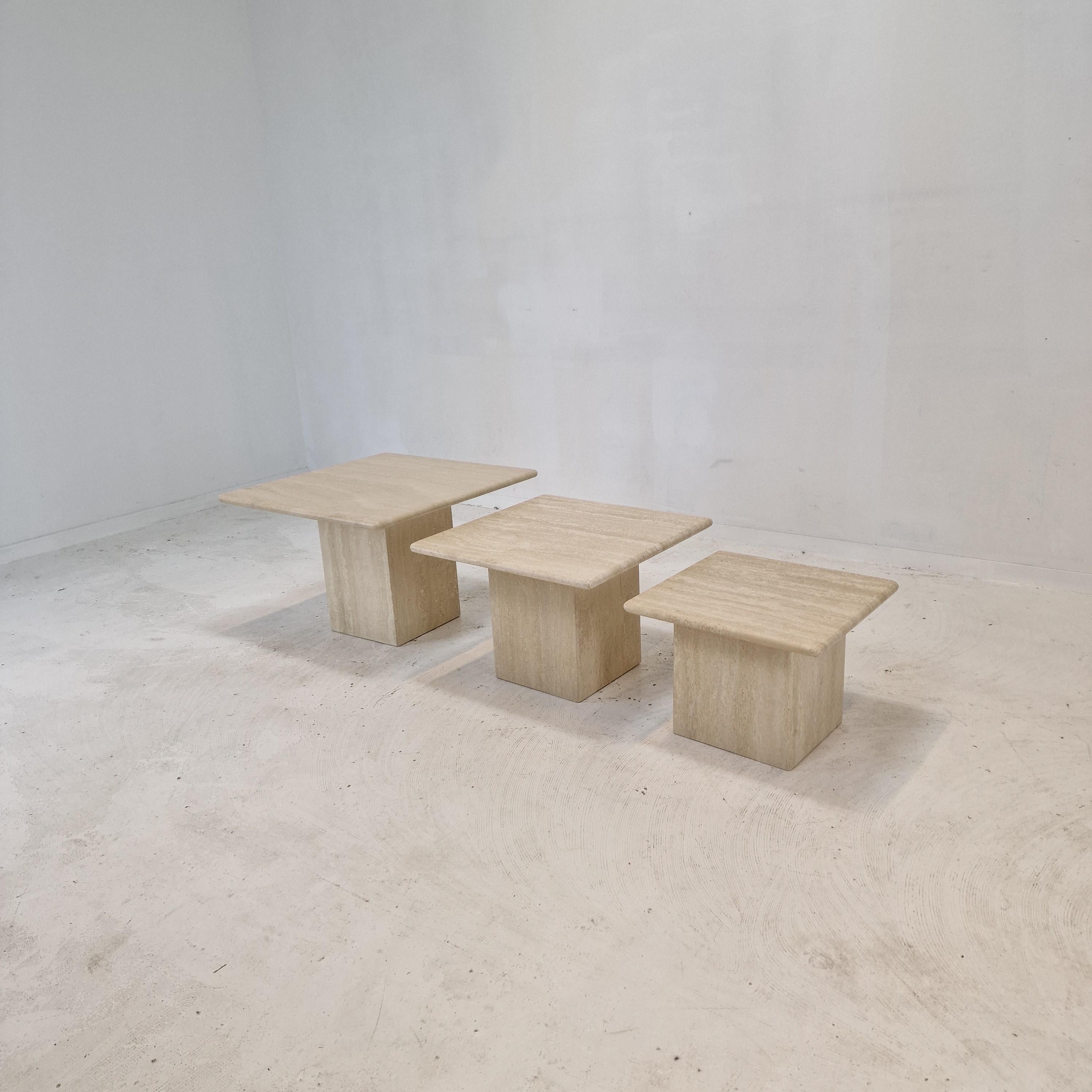 Late 20th Century Set of 3 Italian Travertine Coffee or Side Tables, 1980s For Sale