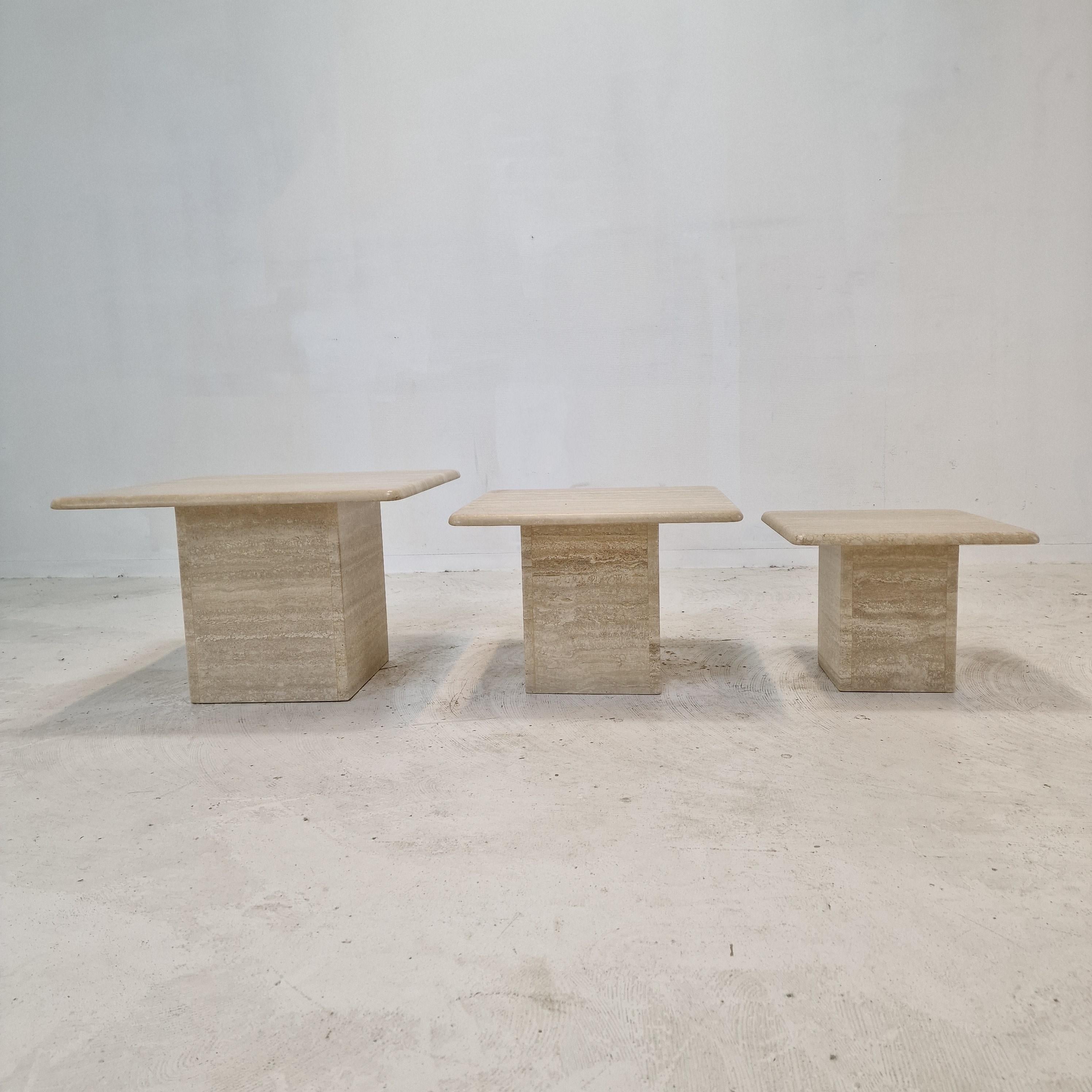 Late 20th Century Set of 3 Italian Travertine Coffee or Side Tables, 1980s