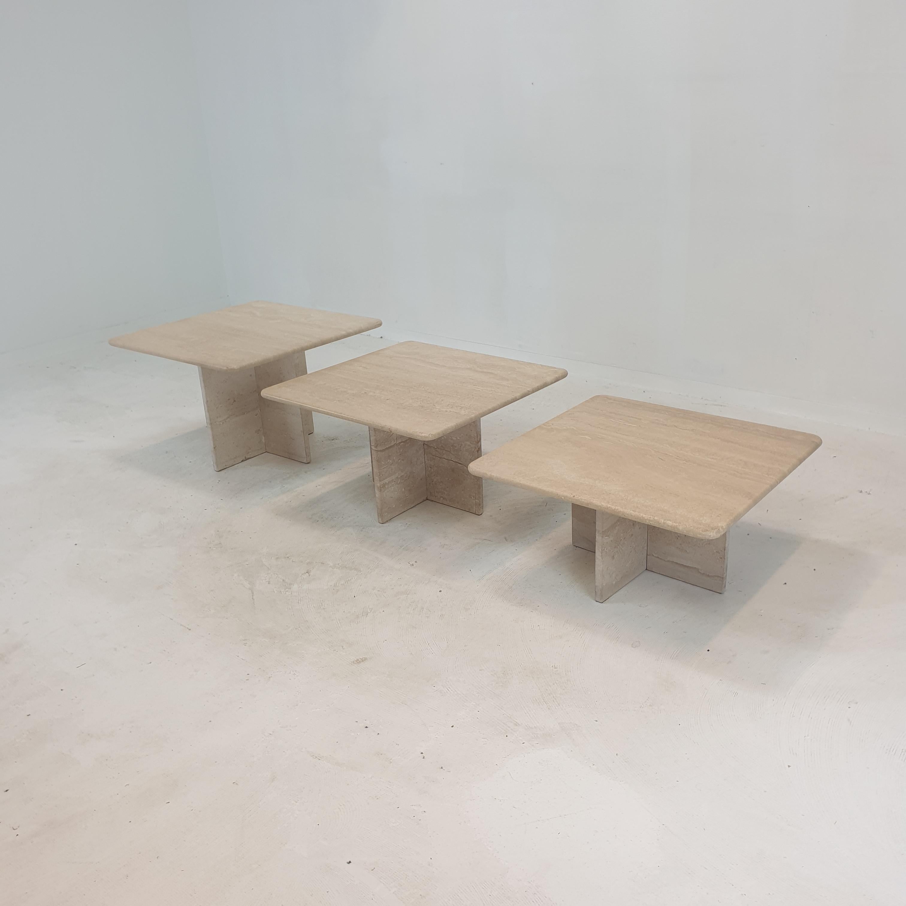 Set of 3 Italian Travertine Coffee or Side Tables, 1980s For Sale 1