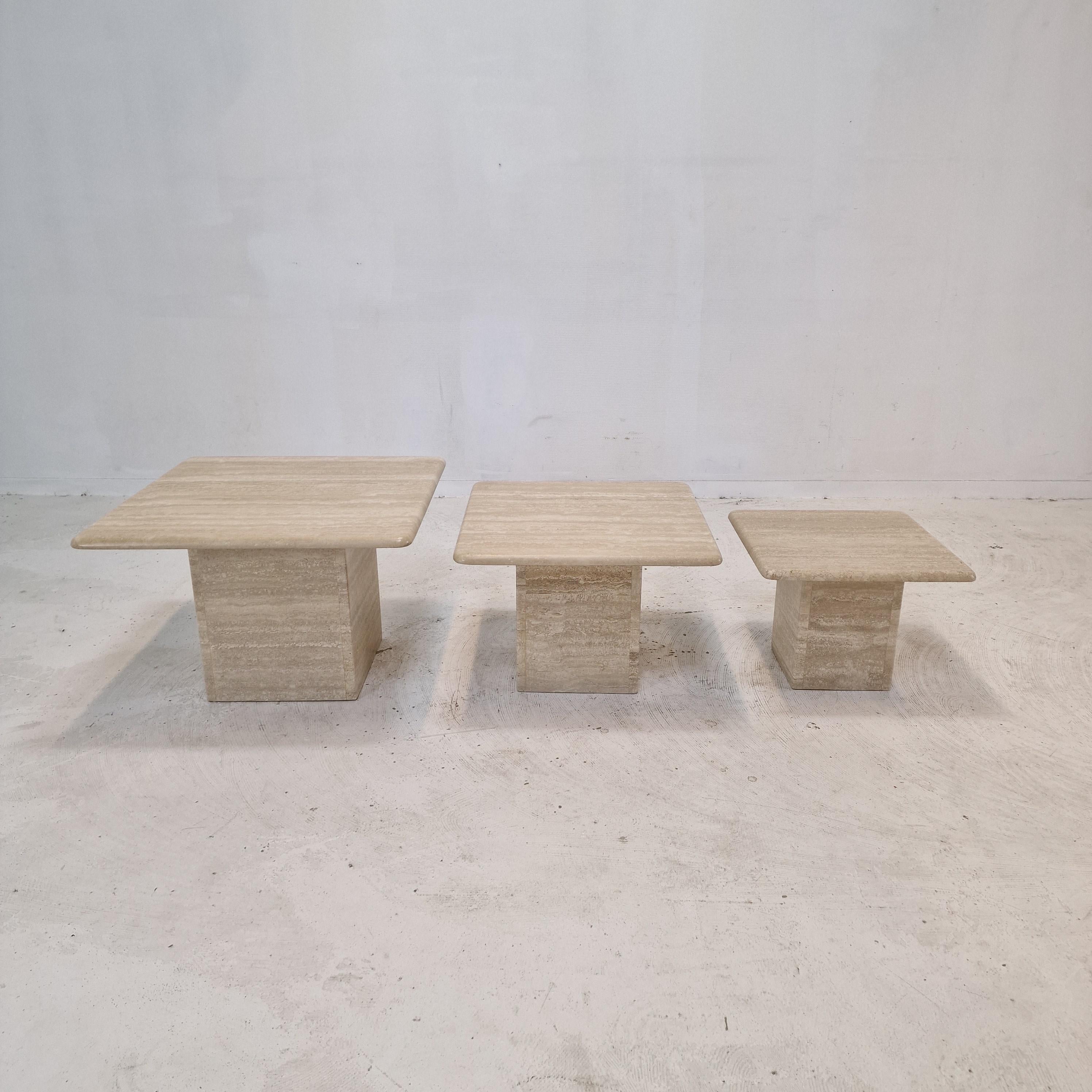 Set of 3 Italian Travertine Coffee or Side Tables, 1980s 1