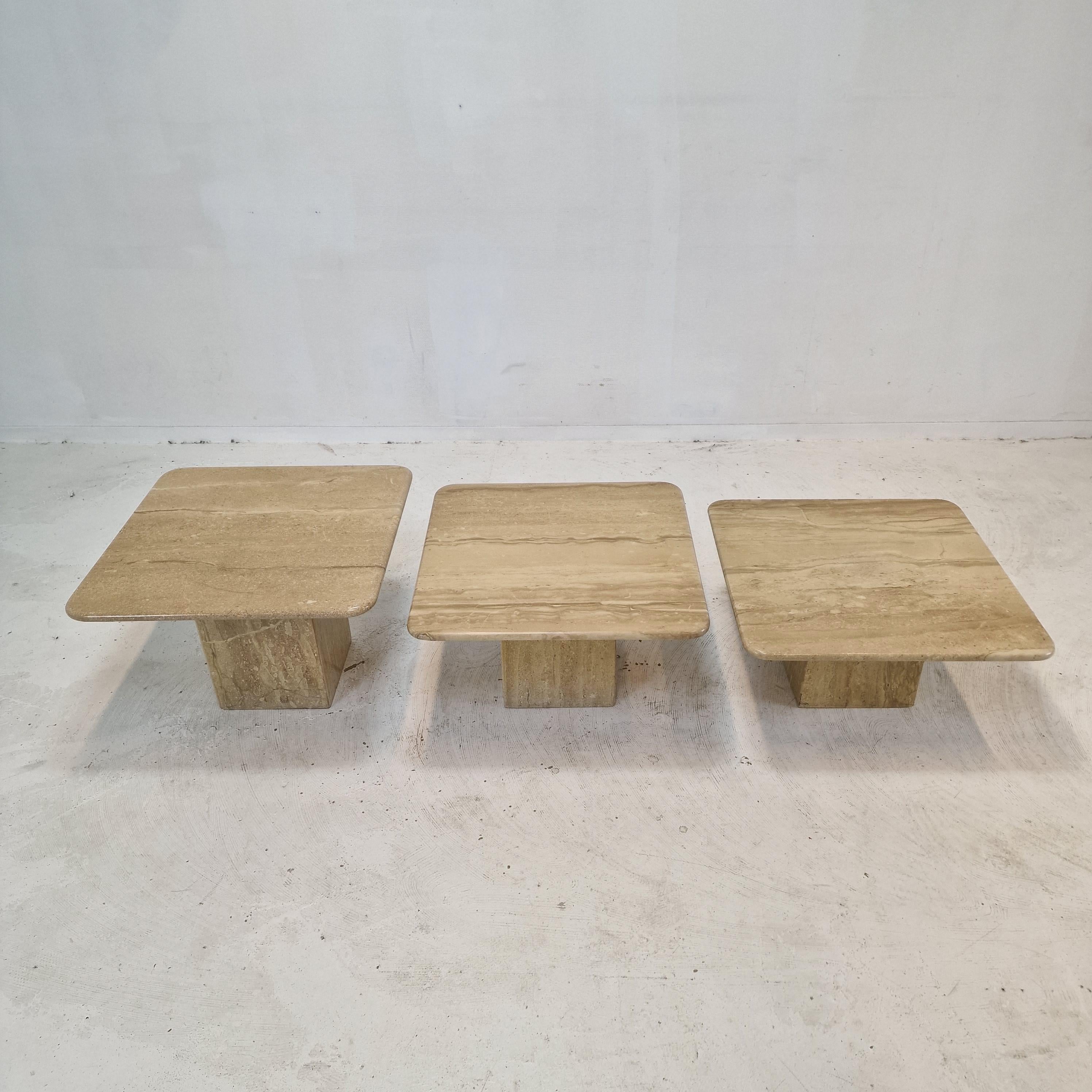 Set of 3 Italian Travertine Coffee or Side Tables, 1980s For Sale 1