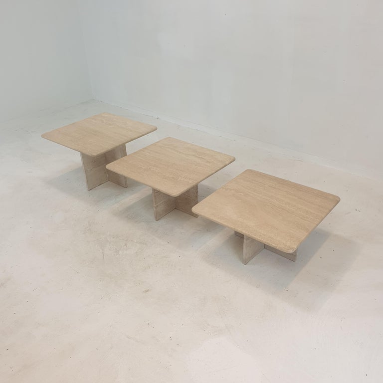 Set of 3 Italian Travertine Coffee or Side Tables, 1980s For Sale 2
