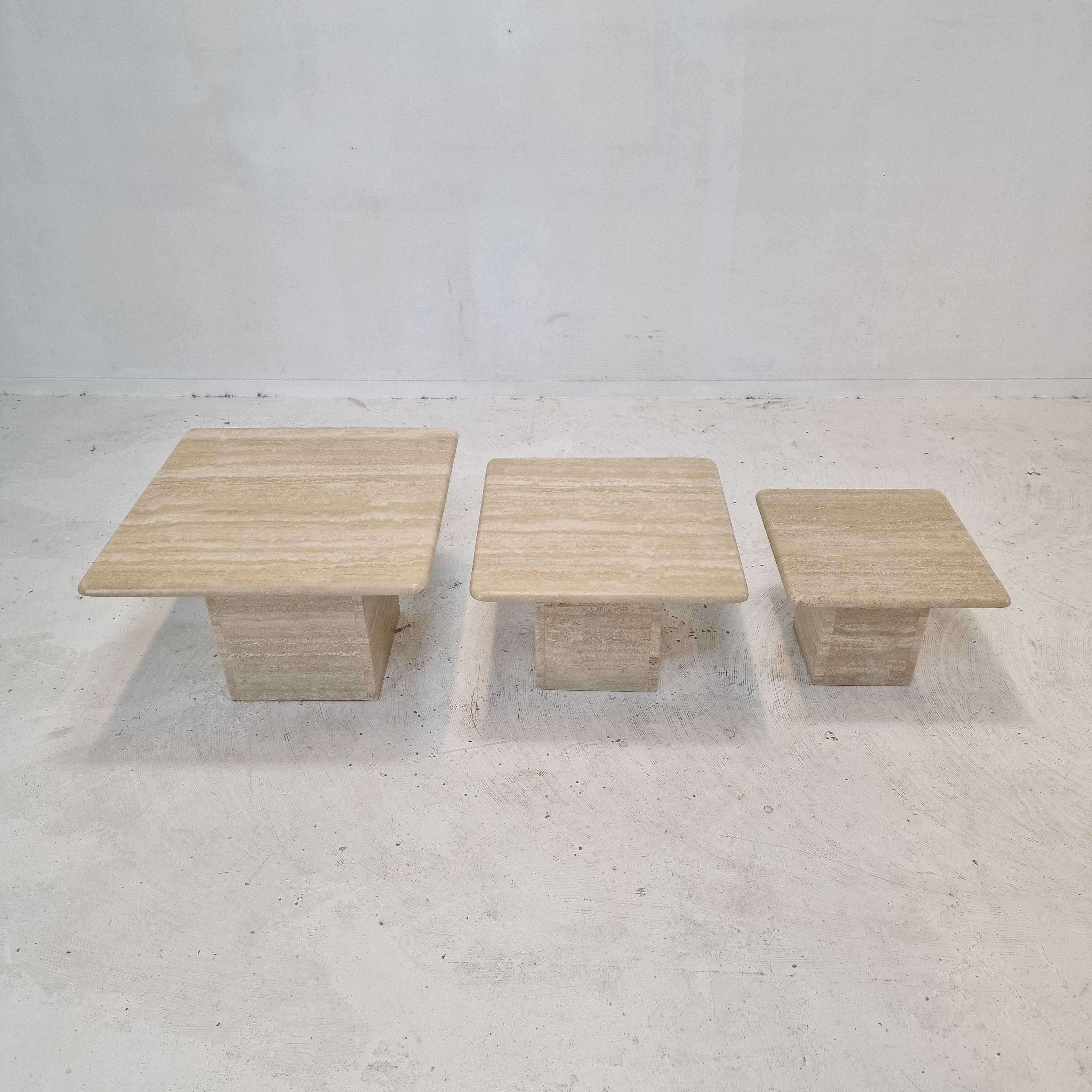 Set of 3 Italian Travertine Coffee or Side Tables, 1980s 2