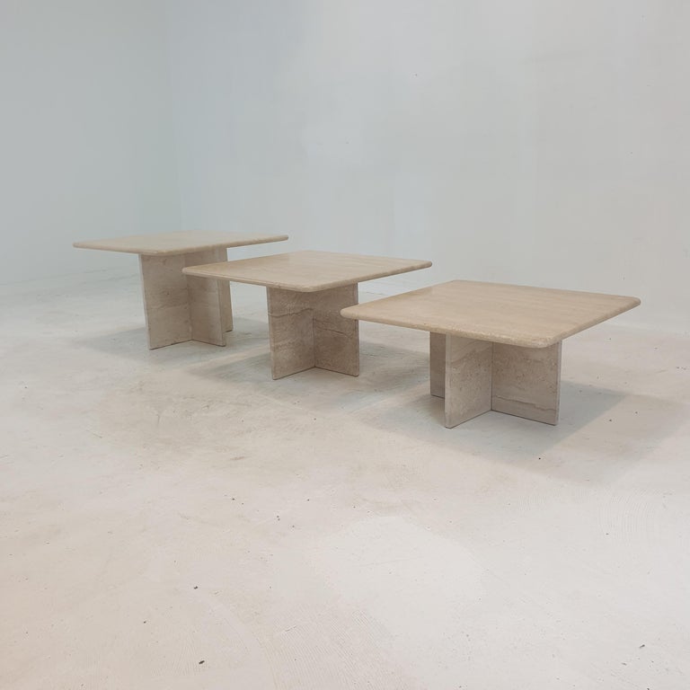 Set of 3 Italian Travertine Coffee or Side Tables, 1980s For Sale 3